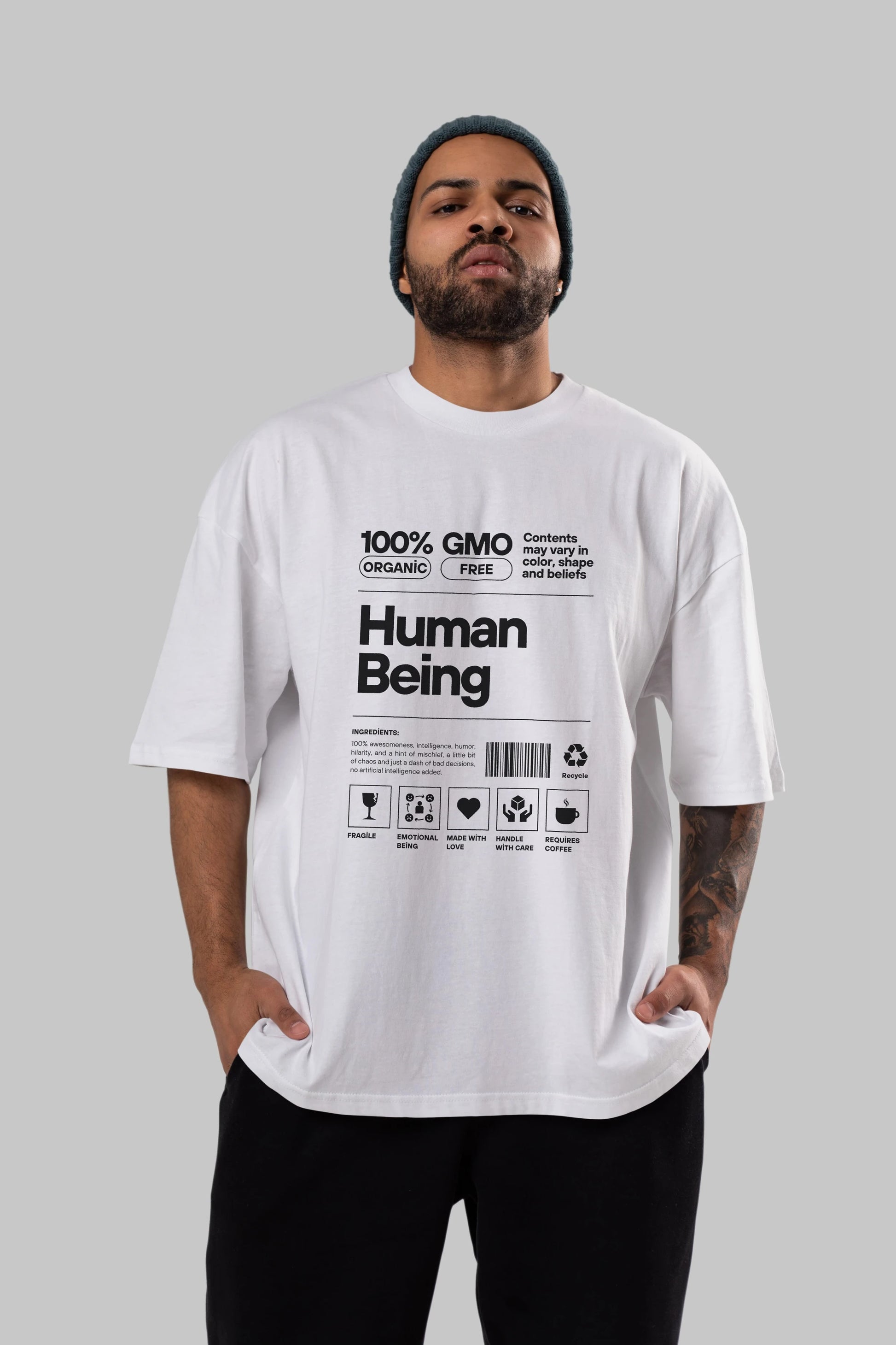 Human Being Ön Baskılı Oversize t-shirt Erkek Kadın Unisex