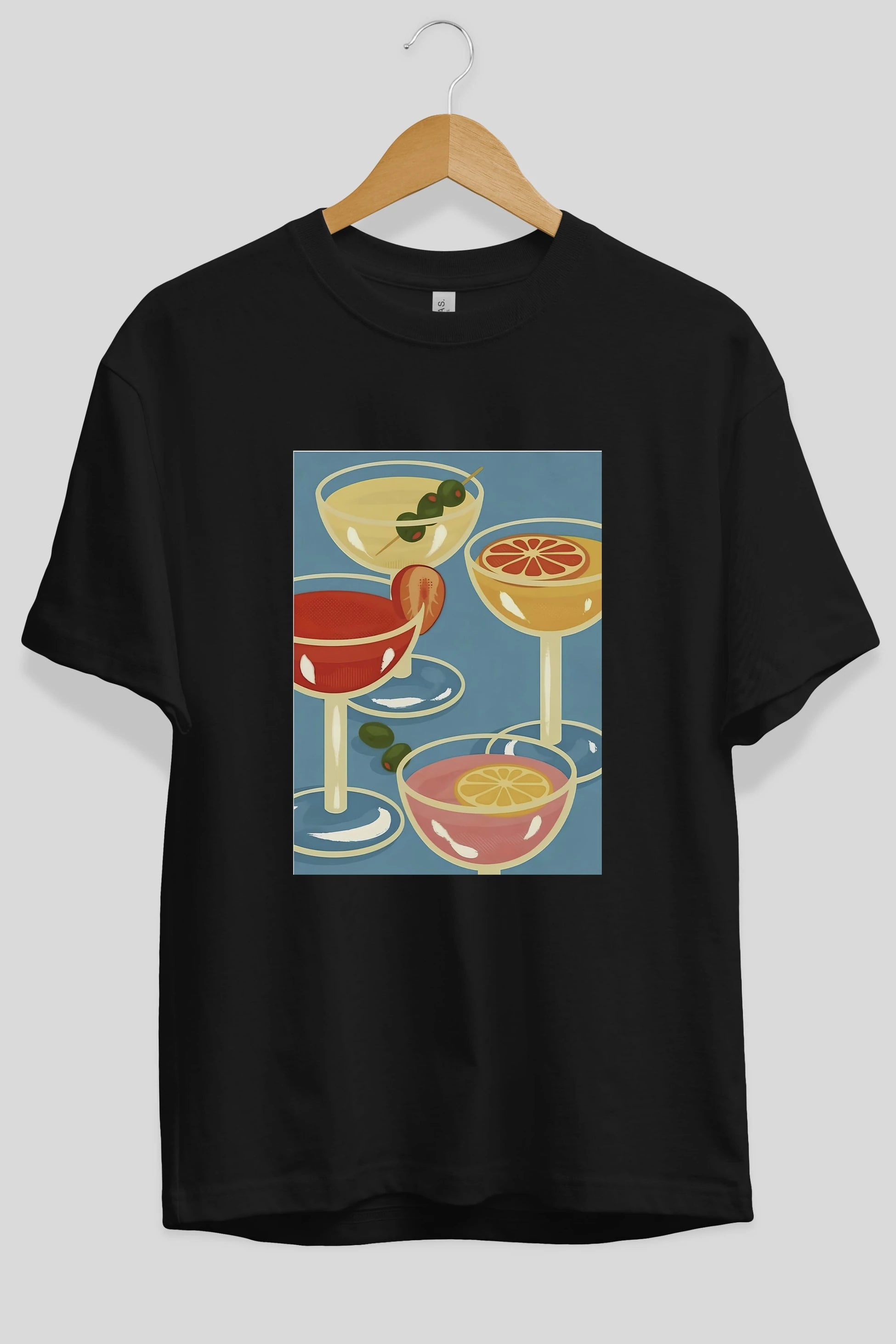 Cocktails Ön Baskılı Oversize t-shirt Erkek Kadın Unisex %100 Pamuk Bisiklet Yaka tişort