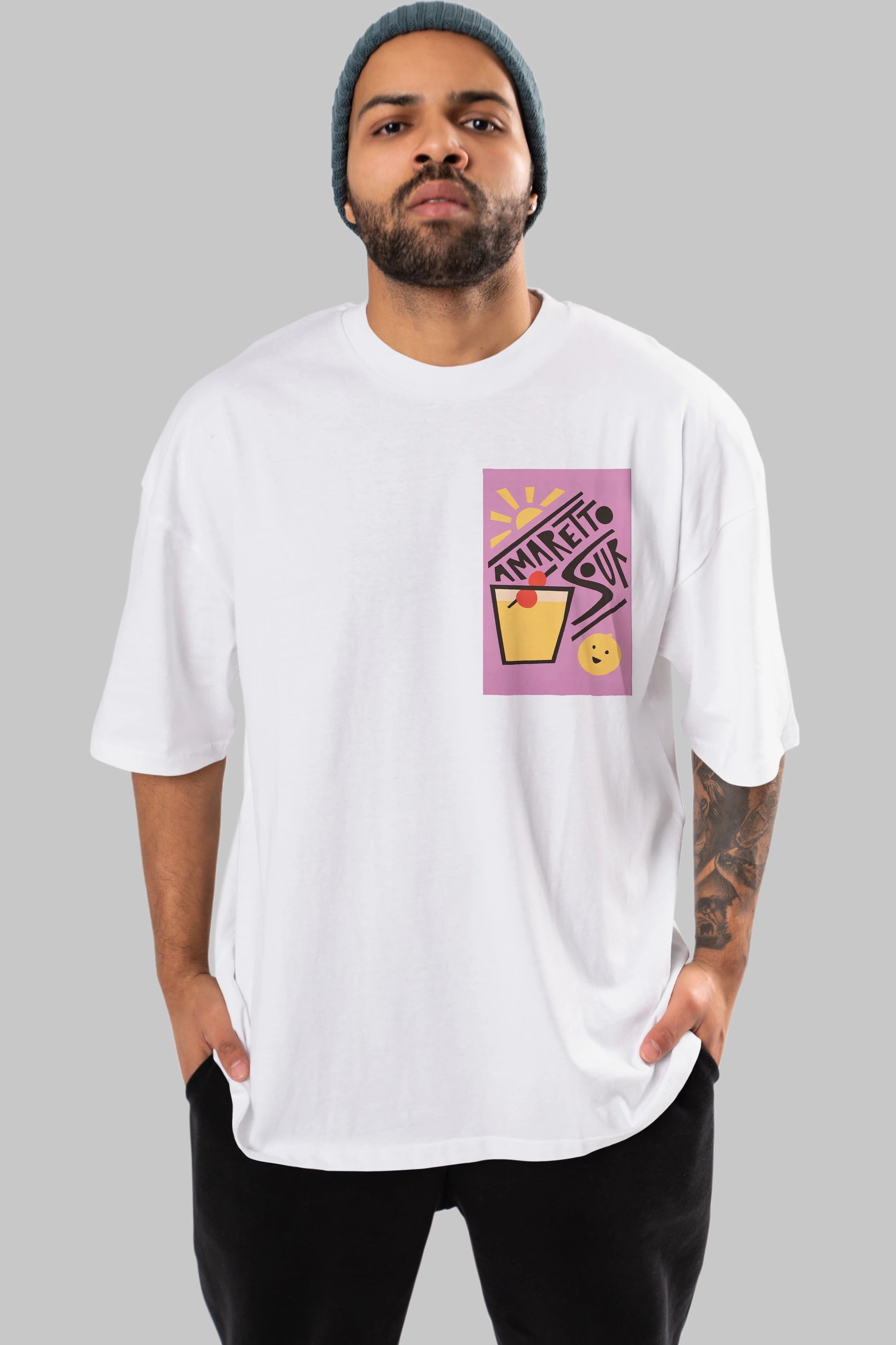 Amaretto Sour Ön Sol Baskılı Oversize t-shirt Erkek Kadın Unisex %100 Pamuk Bisiklet Yaka tişort