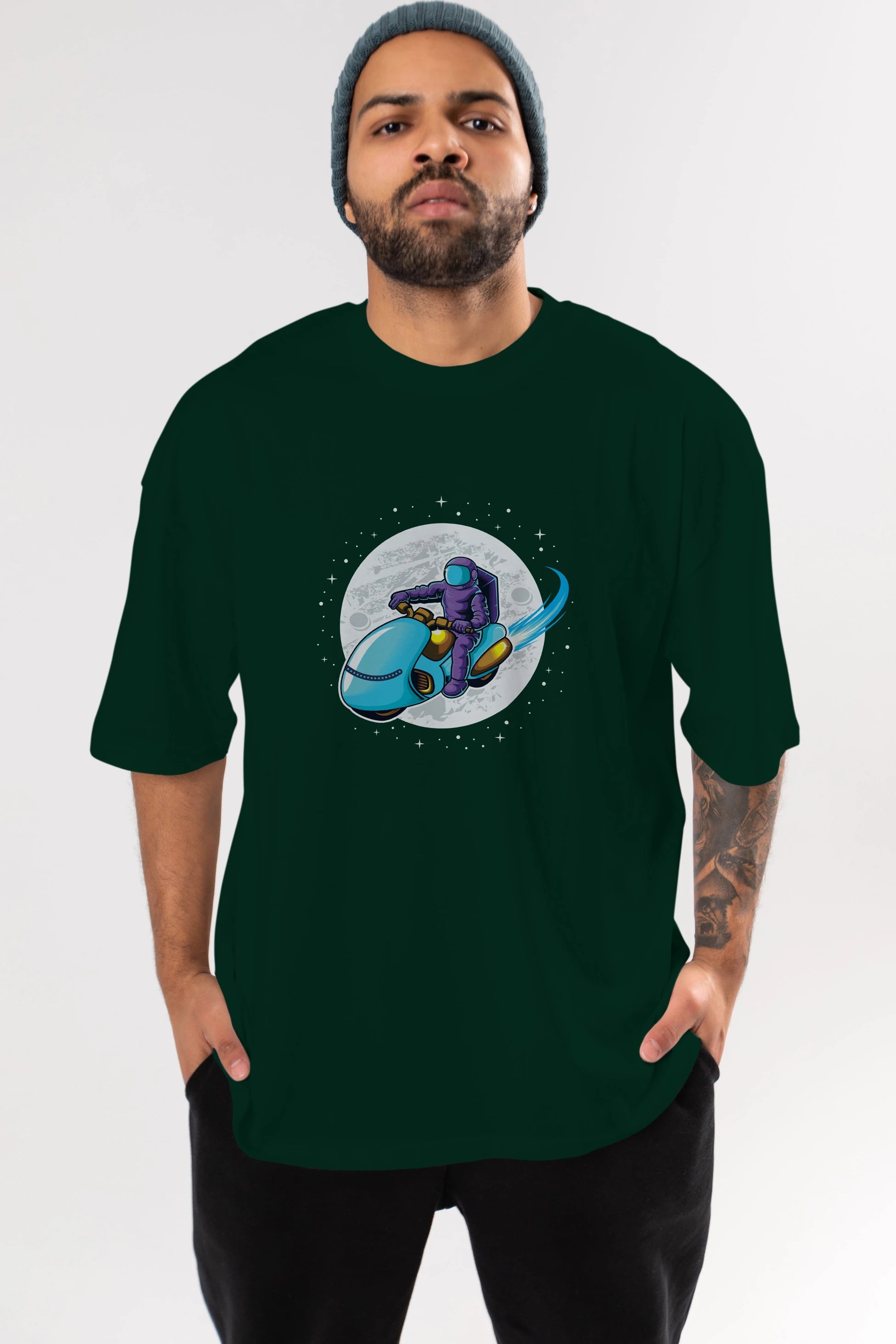 Astrorider in Space Ön Baskılı Oversize t-shirt Erkek Kadın Unisex
