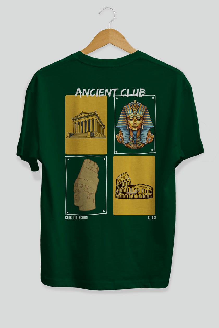 Ancient Club Arka Baskılı Oversize t-shirt Erkek Kadın %100 Pamuk Bisiklet Yaka tişort
