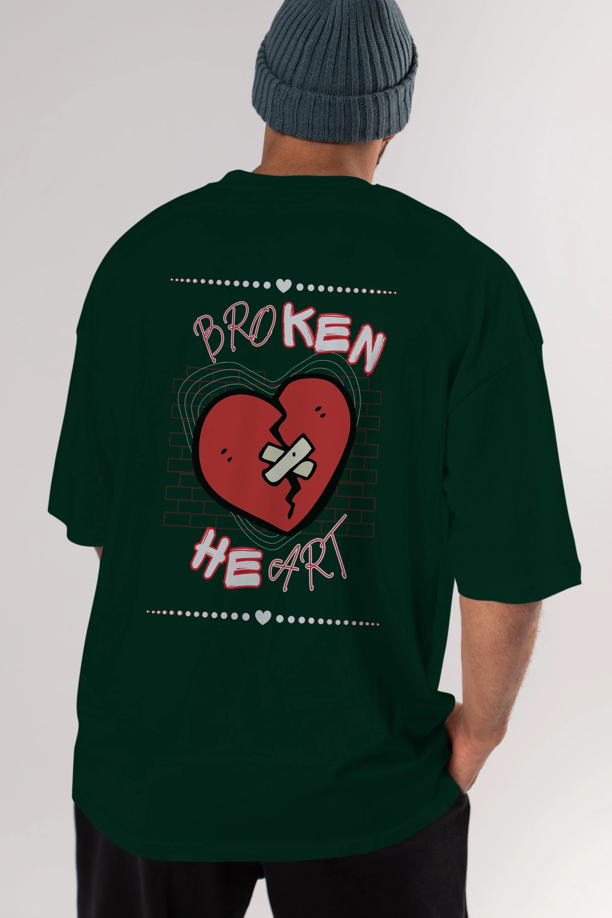 Broken Heart Yazılı Arka Baskılı Oversize t-shirt Erkek Kadın Unisex