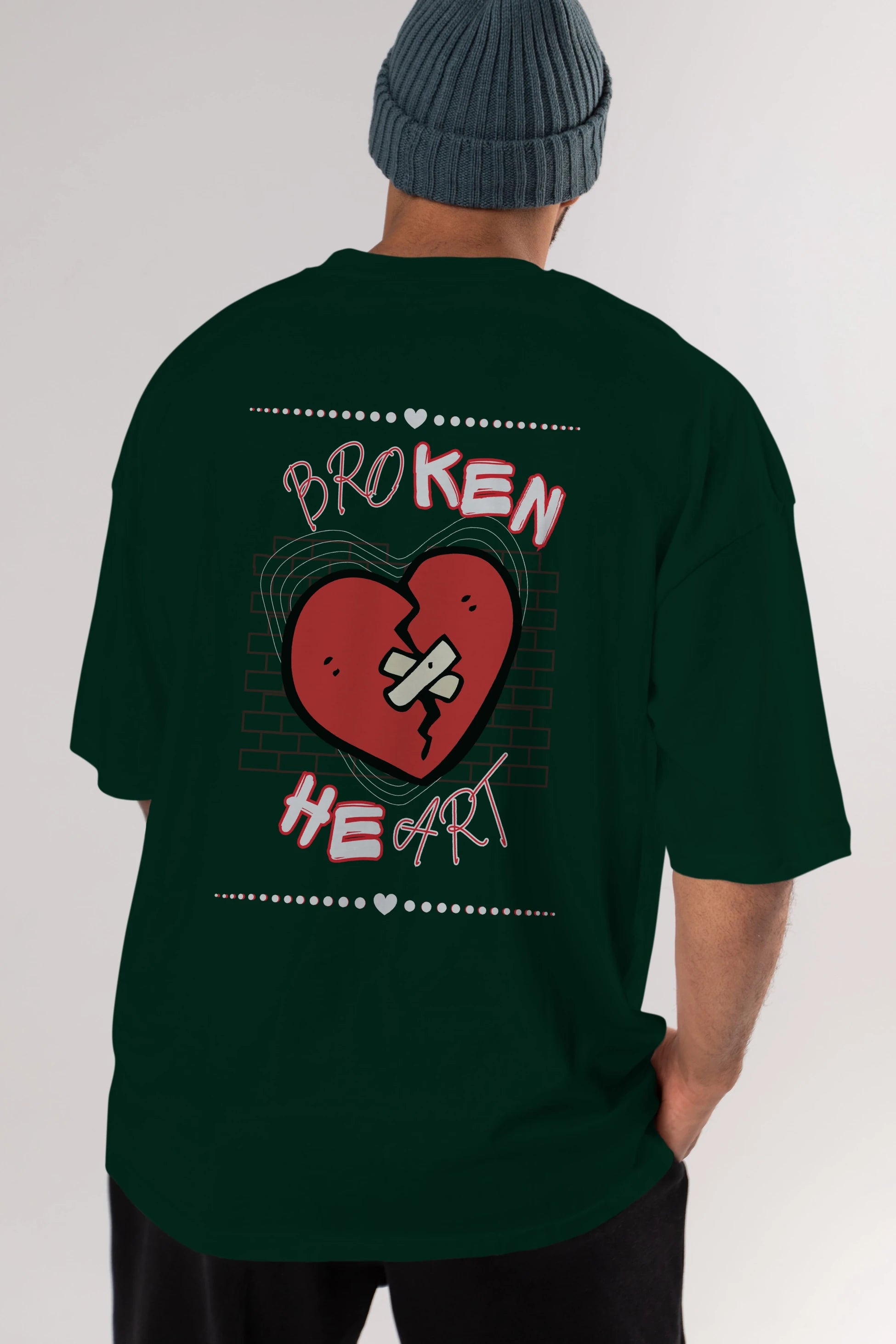 Broken Heart Yazılı Arka Baskılı Oversize t-shirt Erkek Kadın Unisex