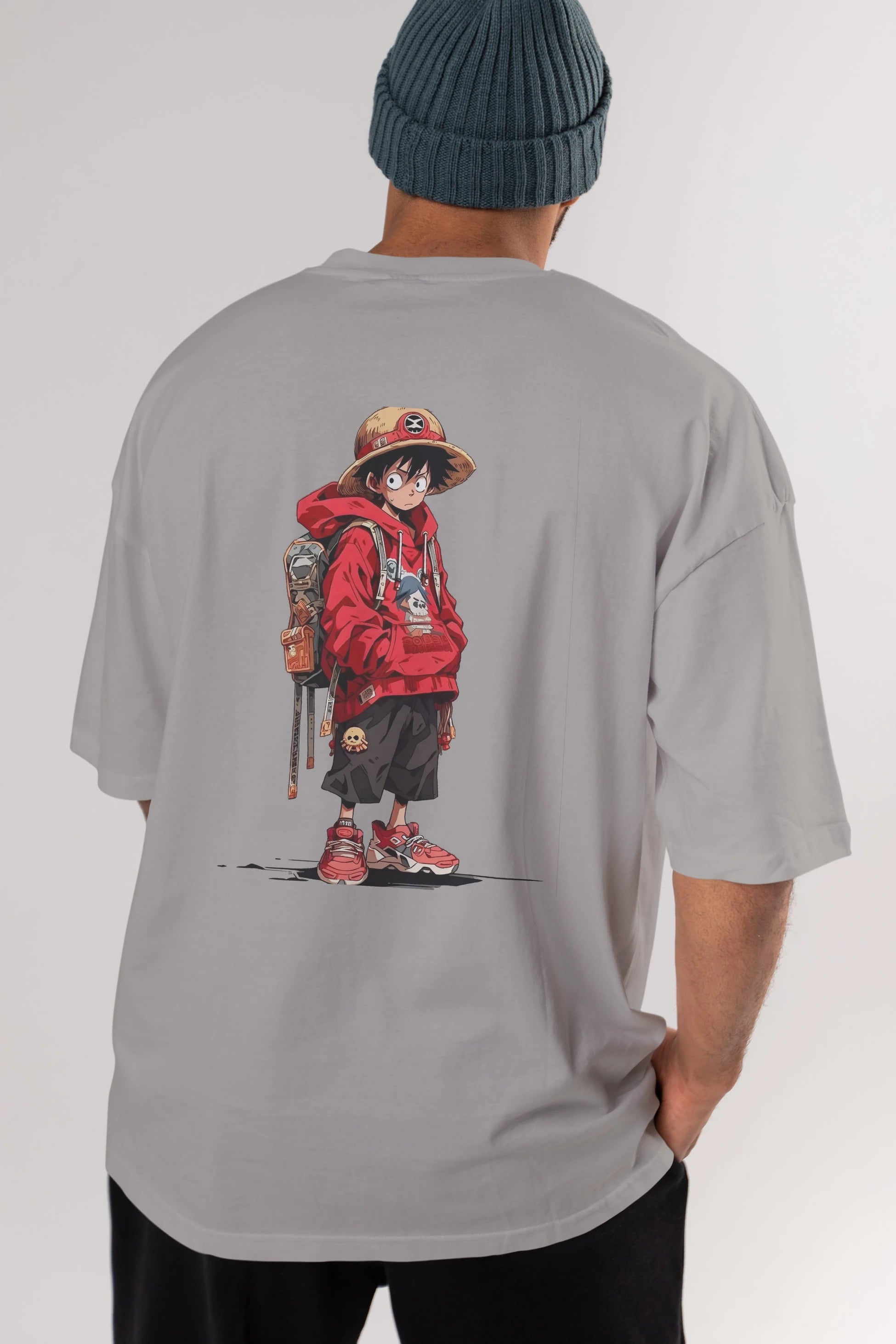 One Piece Arka Baskılı Oversize t-shirt Erkek Kadın Unisex %100 Pamuk Bisiklet Yaka tişort