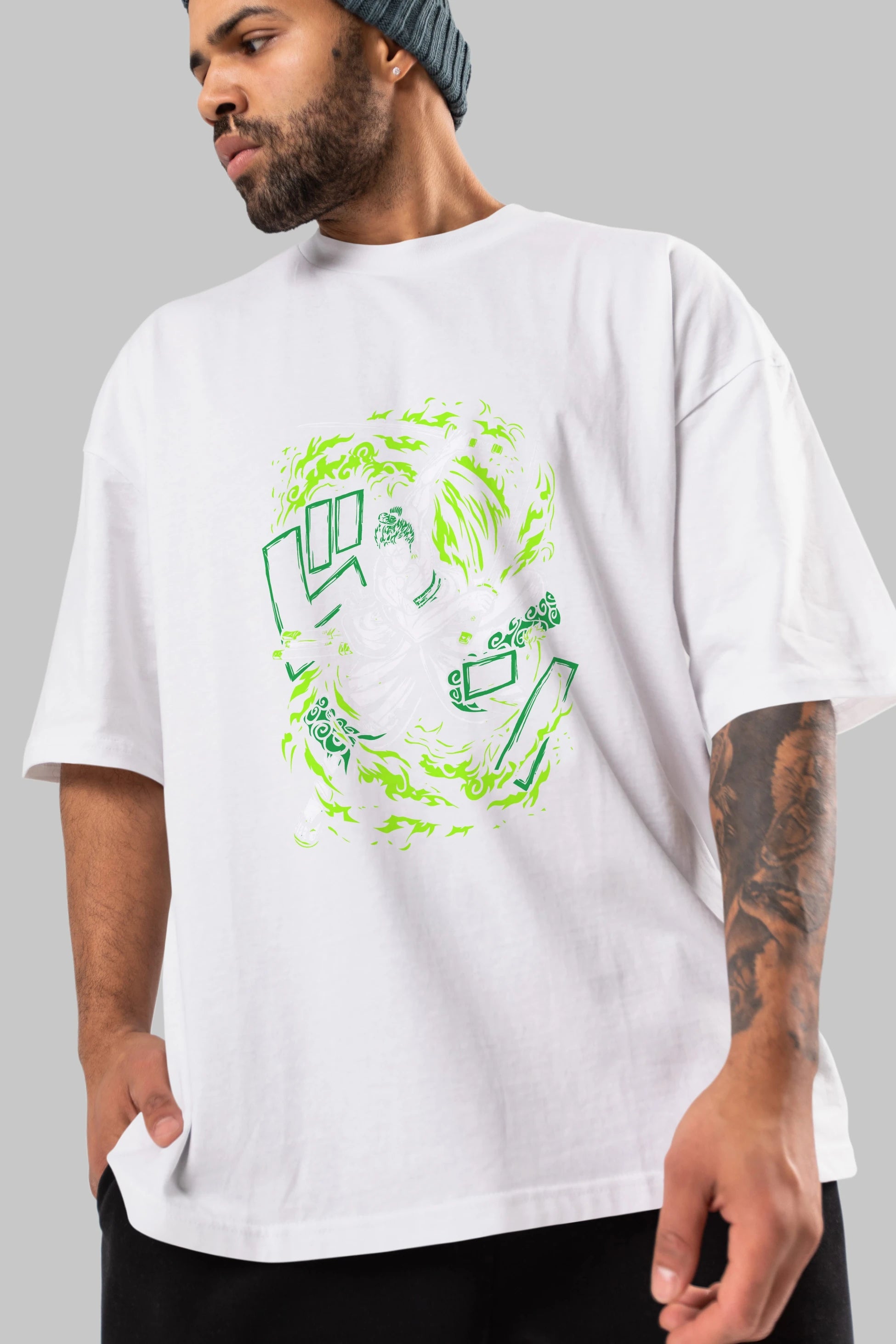 ZORO-ONE PIECE (2) Anime Ön Baskılı Oversize t-shirt %100 pamuk Erkek Kadın Unisex