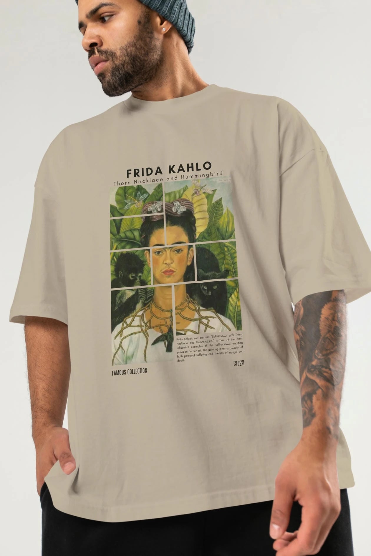Frida Kahlo ön Baskılı Oversize t-shirt Erkek Kadın Bisiklet Yaka Pamuk tişort