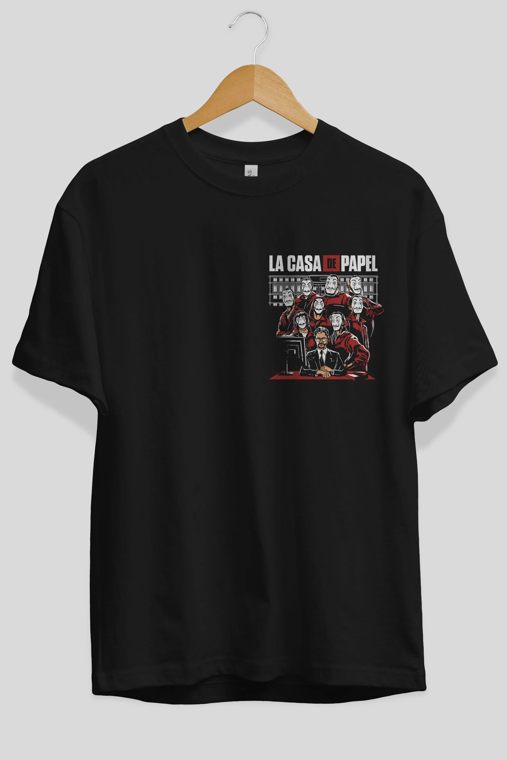 La Casa De Papel (5) Ön Sol Baskılı Oversize t-shirt Erkek Kadın Unisex %100 Pamuk Bisiklet Yaka tişort
