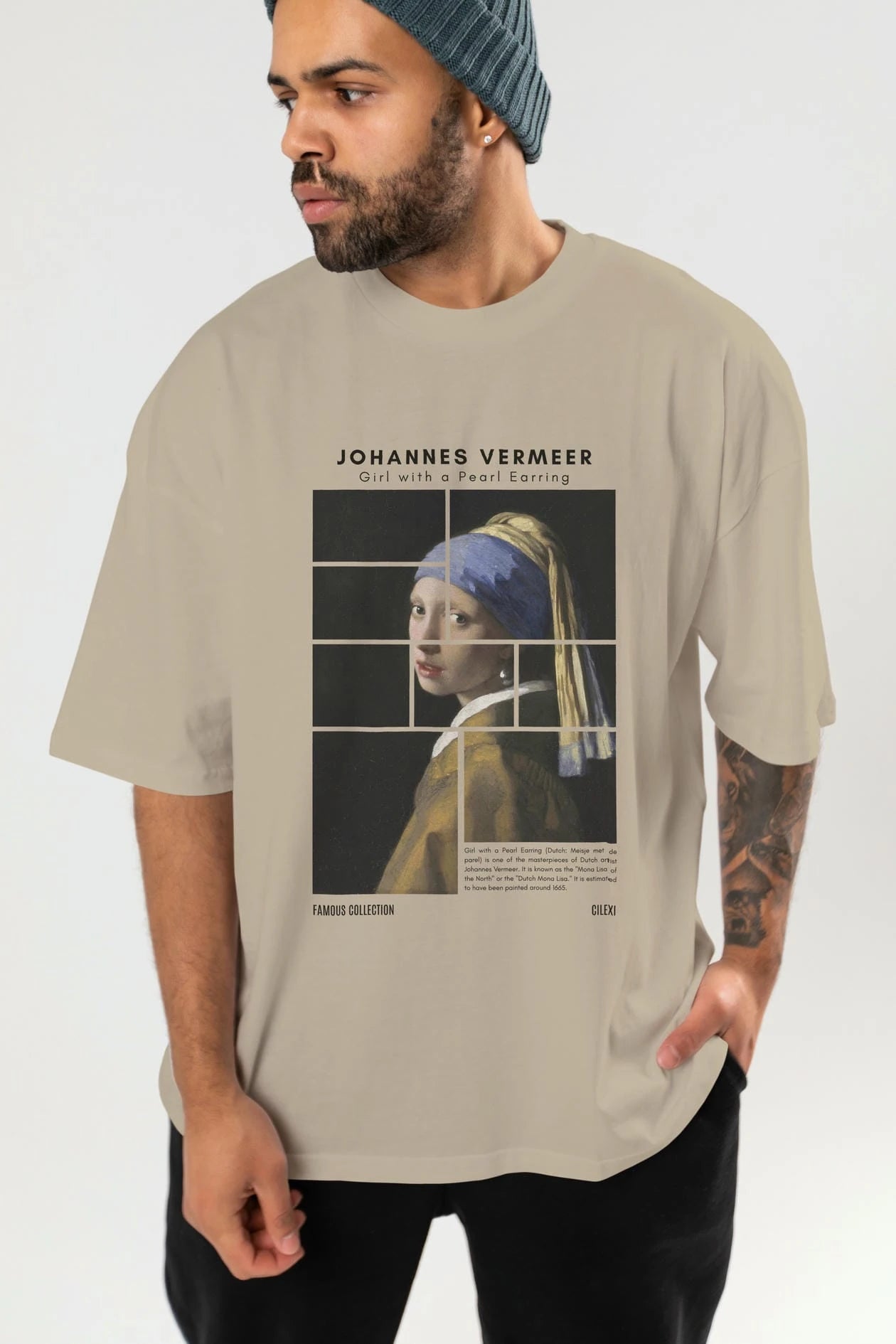 Johannes Vermeer ön Baskılı Oversize t-shirt Erkek Kadın Bisiklet Yaka Pamuk tişort