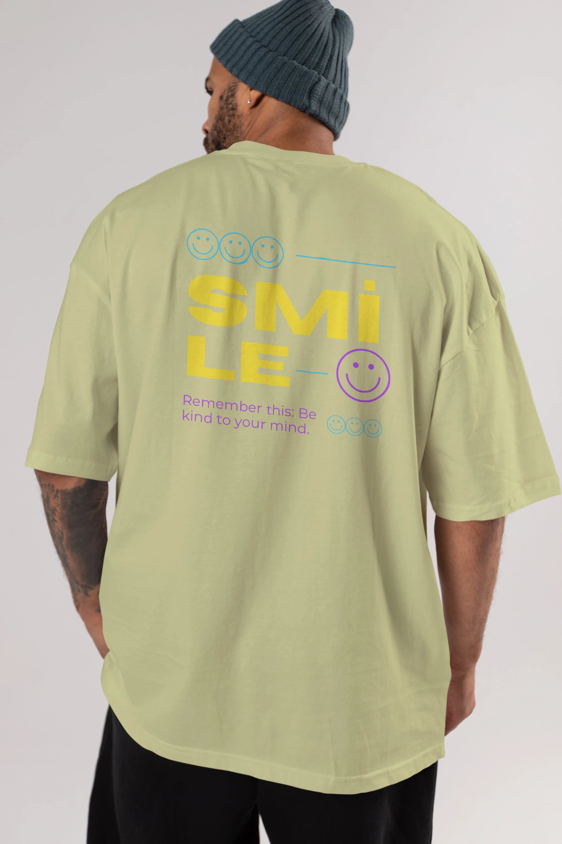 Smile Yazılı 2 Arka Baskılı Oversize t-shirt Erkek Kadın Unisex