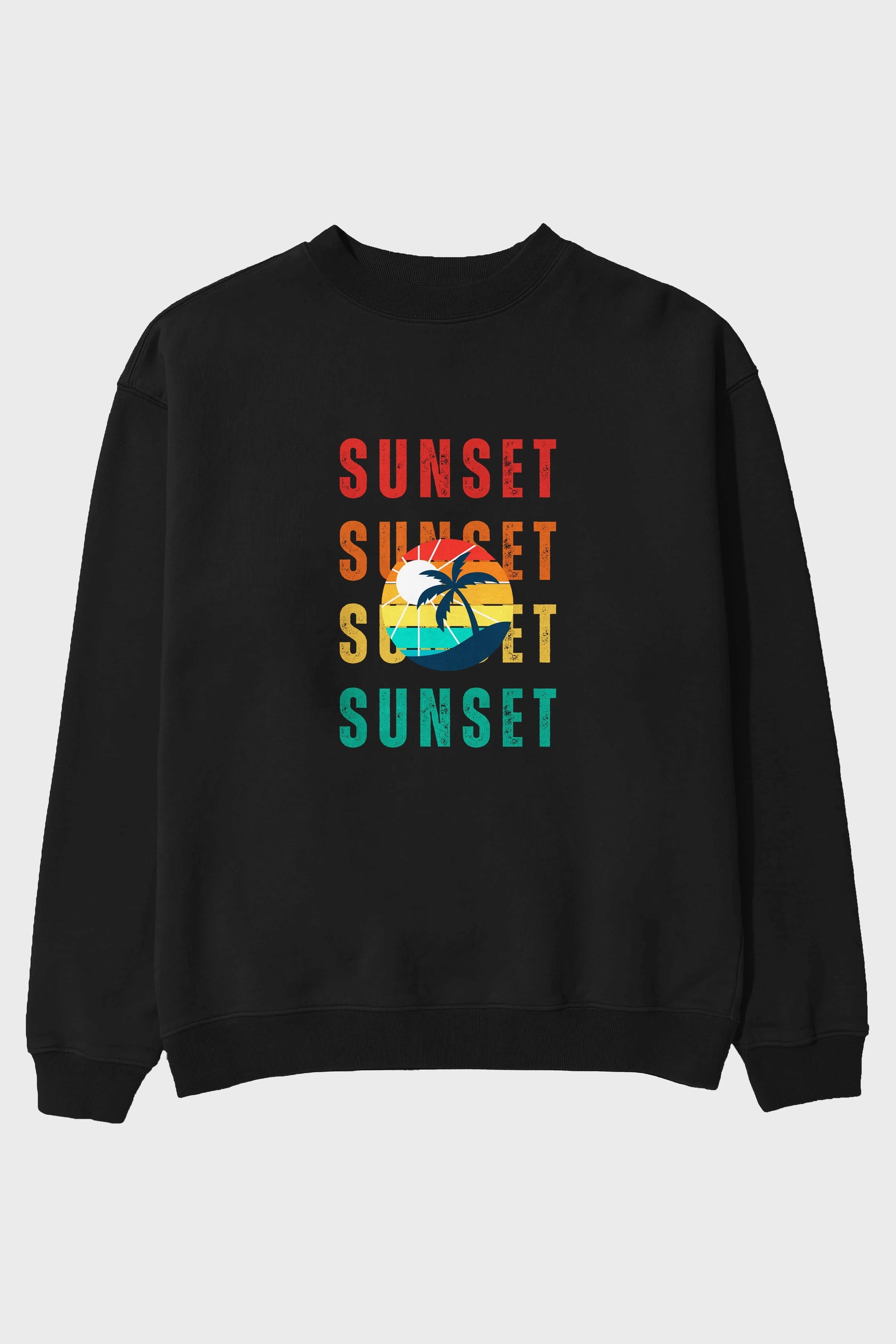 Sunset Yazılı Ön Baskılı Oversize Sweatshirt Erkek Kadın Unisex