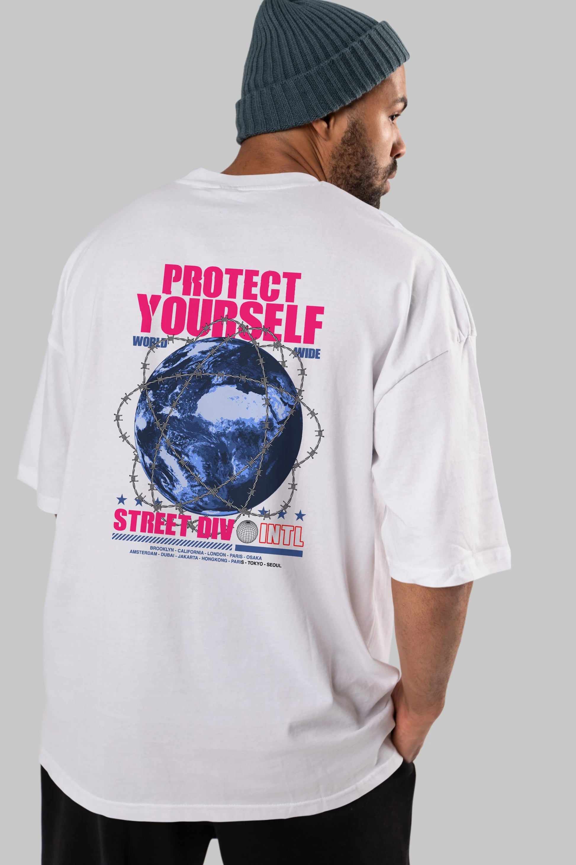 Protect Yourself Arka Baskılı Oversize t-shirt Erkek Kadın Unisex