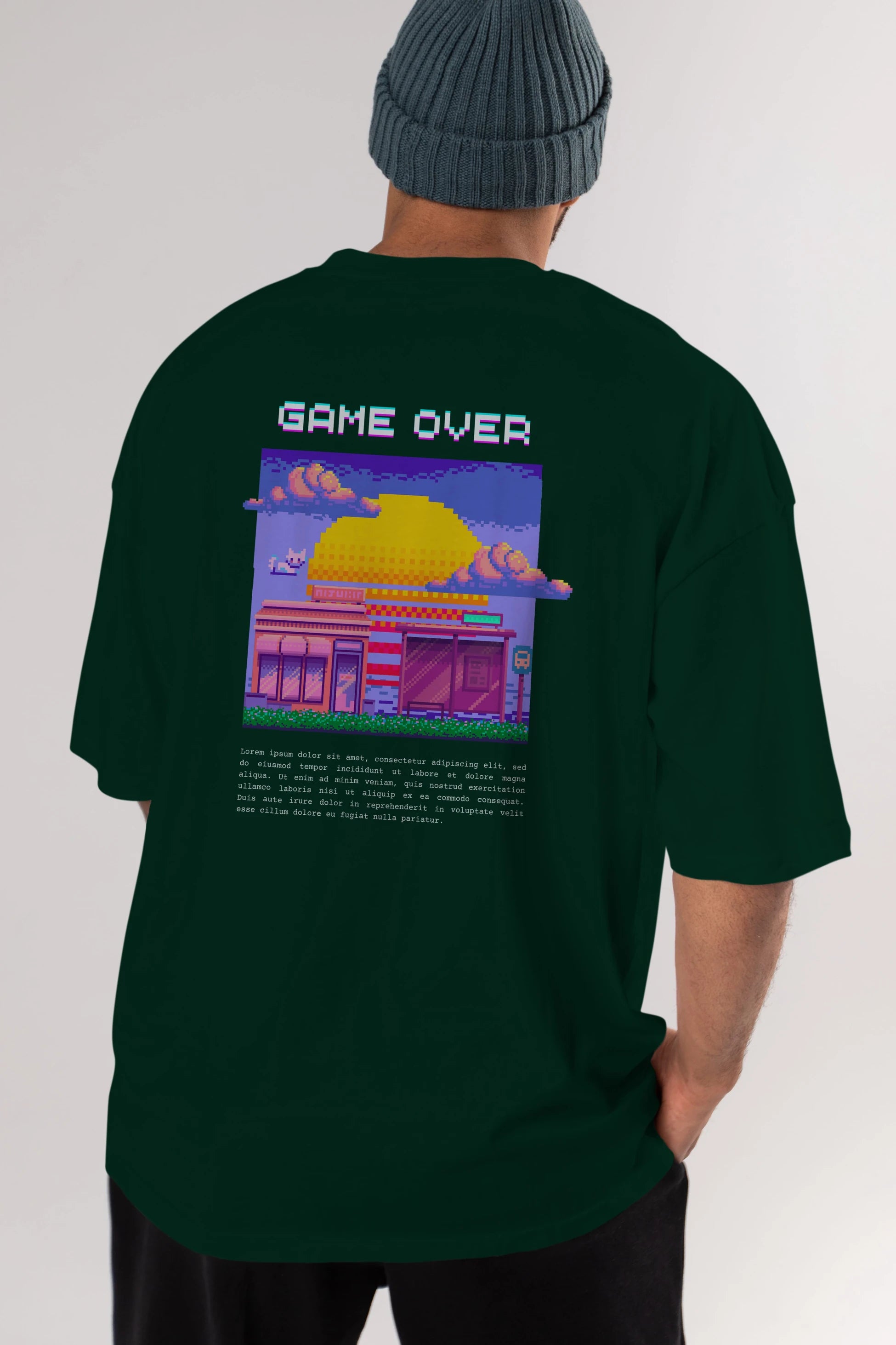 Game Over Yazılı Arka Baskılı Oversize t-shirt Erkek Kadın Unisex