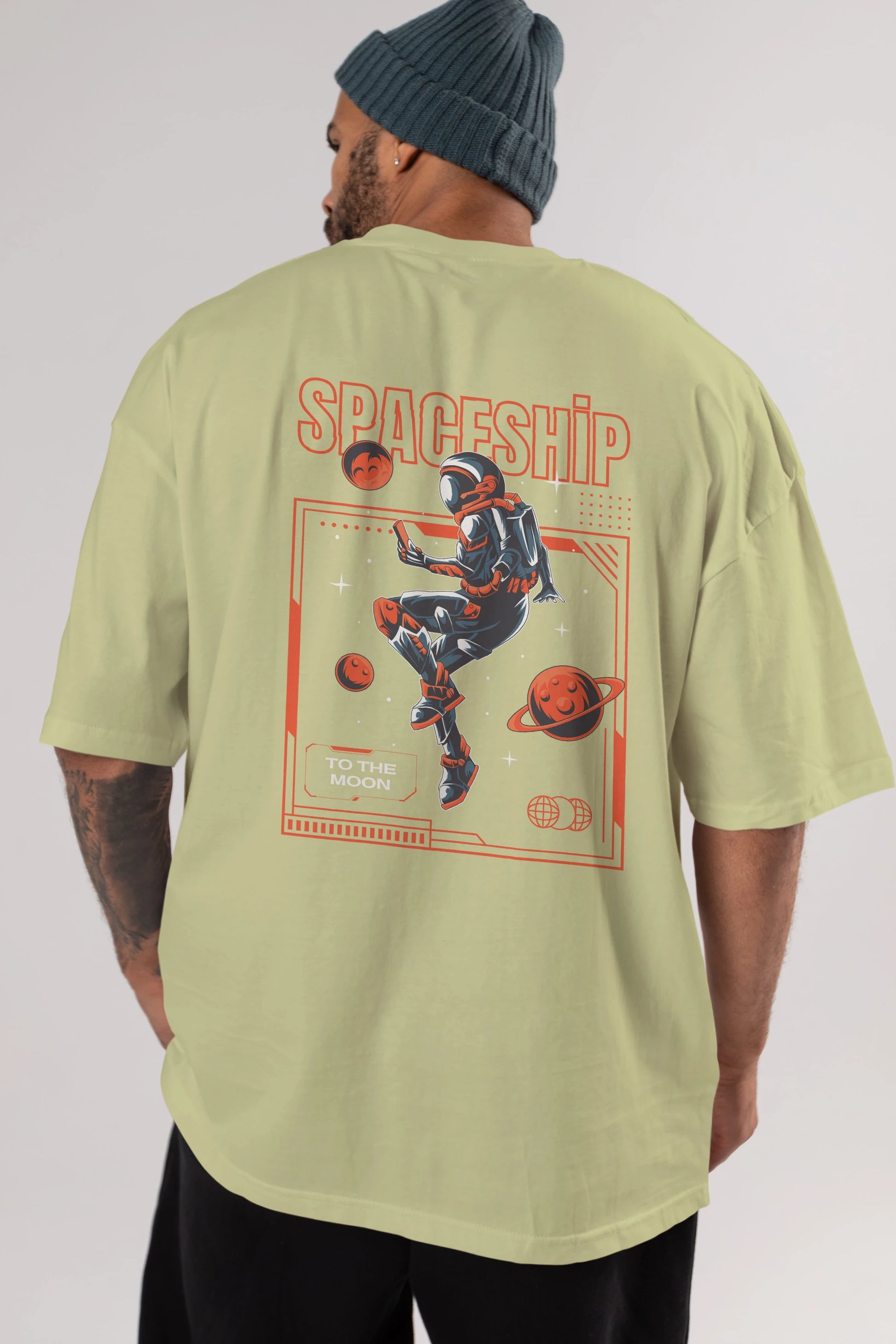 Spaceship Arka Baskılı Oversize t-shirt Erkek Kadın Unisex