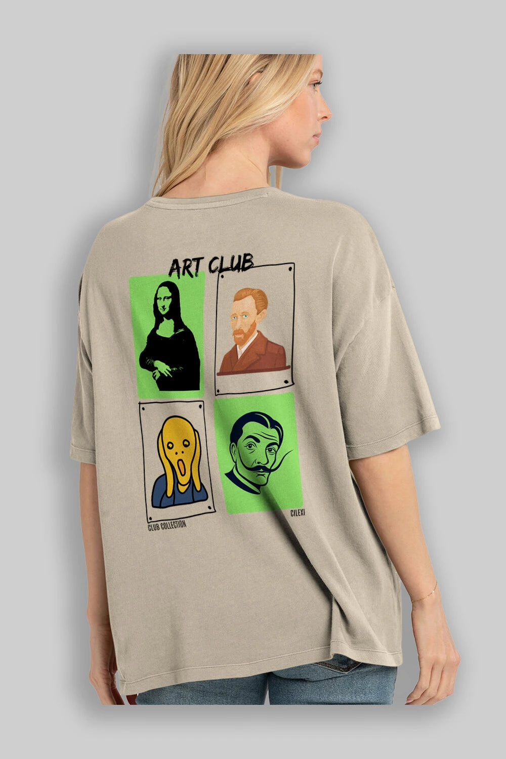 Art Club Arka Baskılı Oversize t-shirt Erkek Kadın %100 Pamuk Bisiklet Yaka tişort