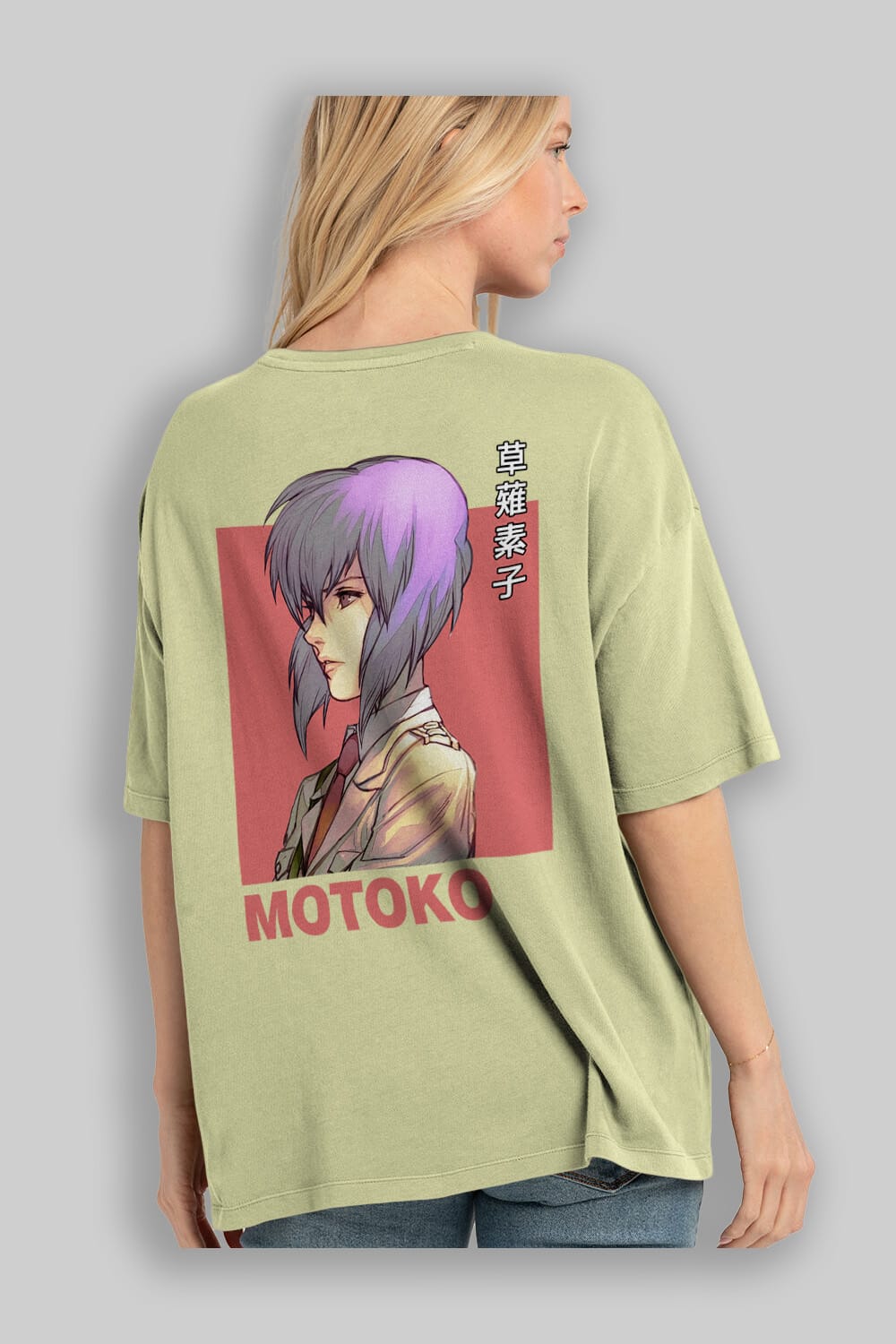 Motoko Kusanagi 12 Anime Arka Baskılı Oversize t-shirt Erkek Kadın Unisex