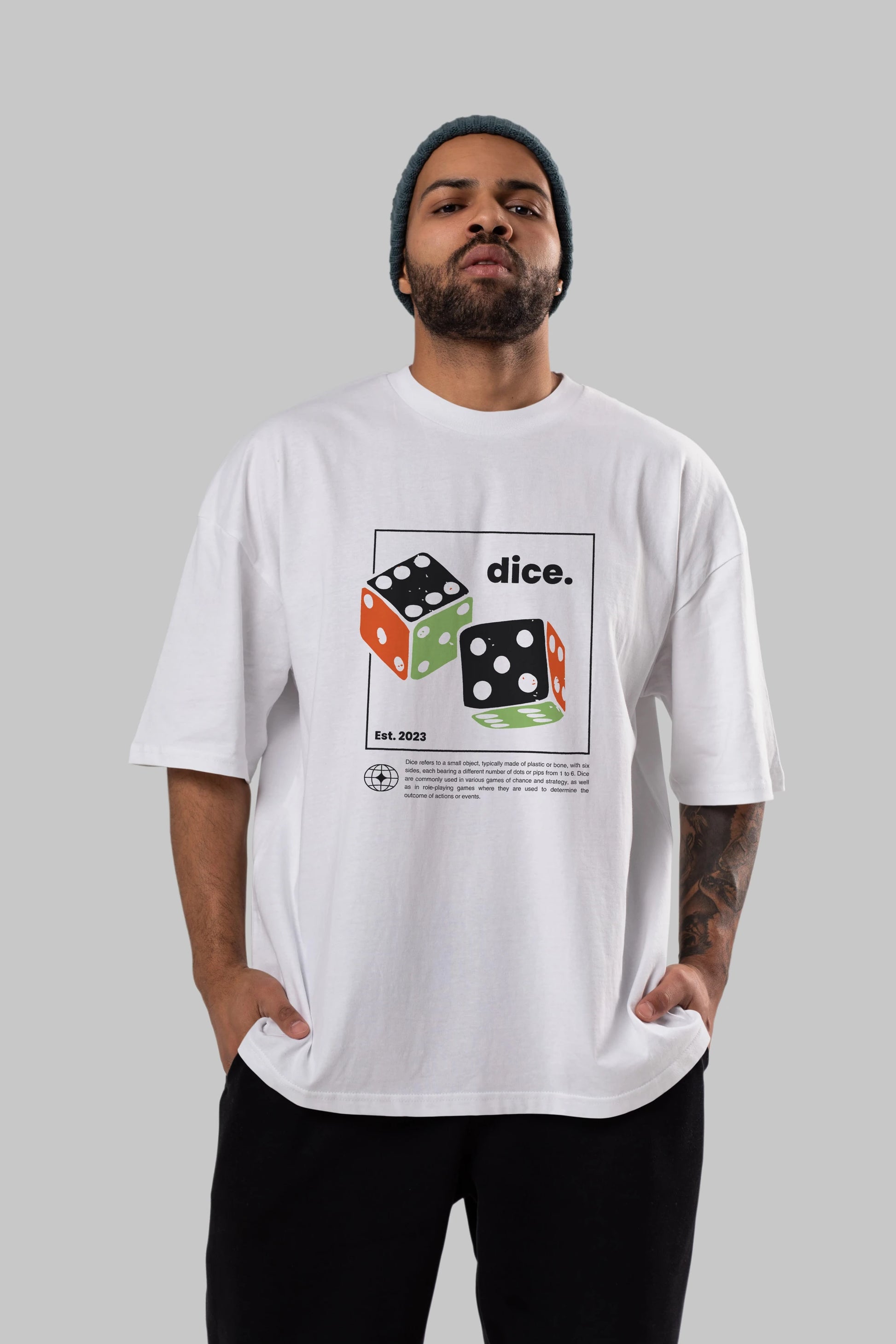 Dice Yazılı Ön Baskılı Oversize t-shirt Erkek Kadın Unisex
