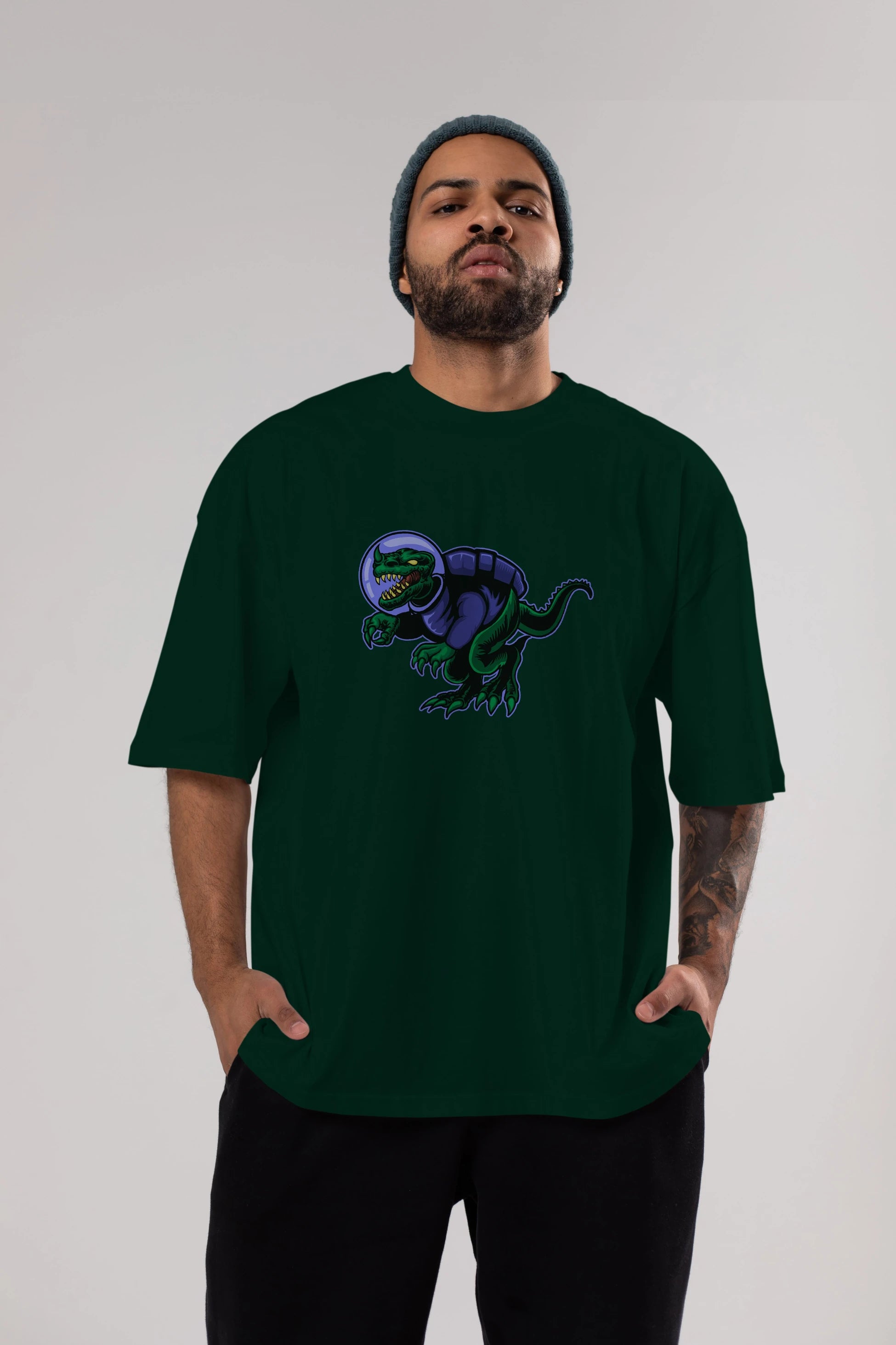 Space Dino Ön Baskılı Oversize t-shirt Erkek Kadın Unisex