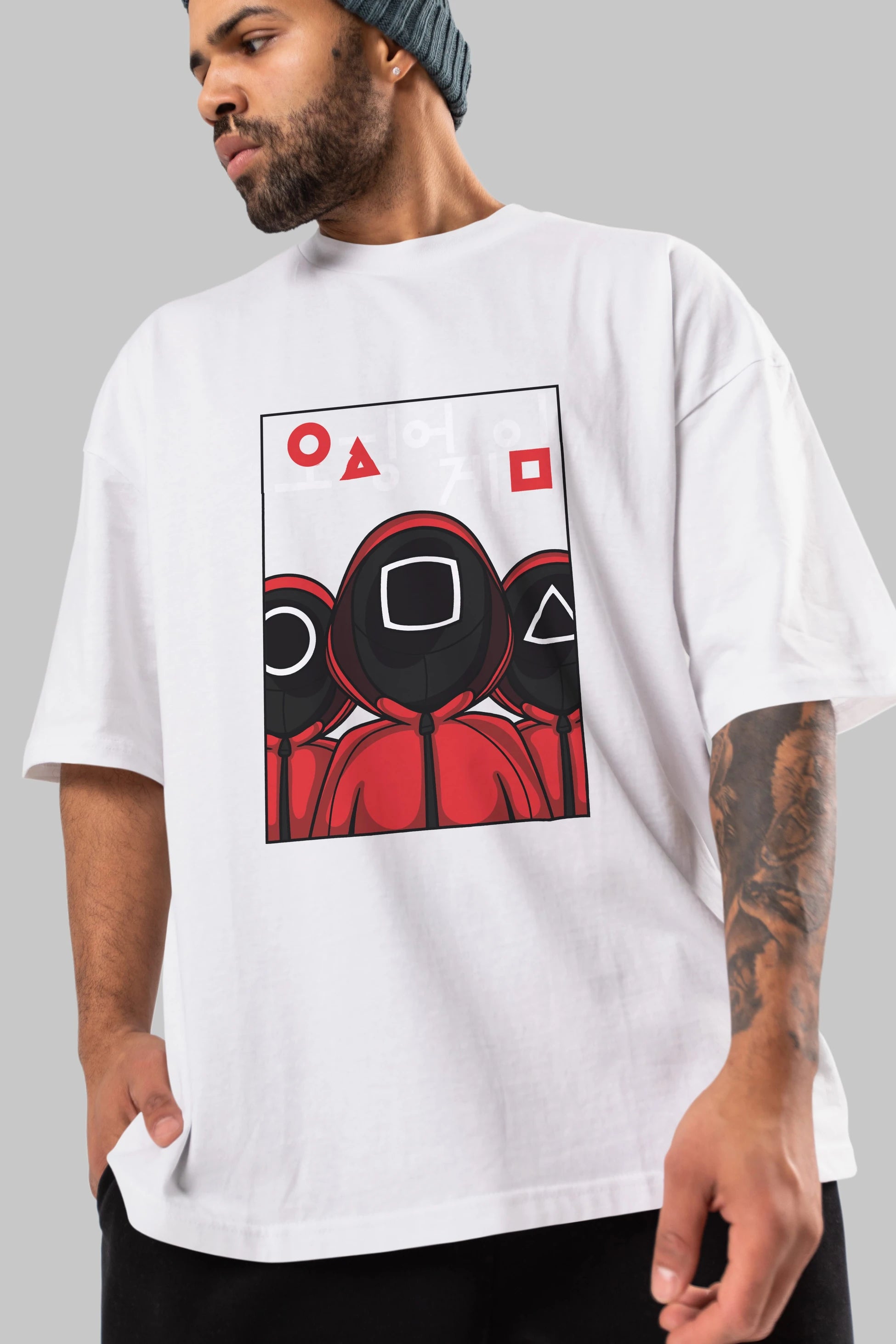 Squid Game (7) Ön Baskılı Oversize t-shirt Erkek Kadın Unisex %100 Pamuk Bisiklet Yaka tişort