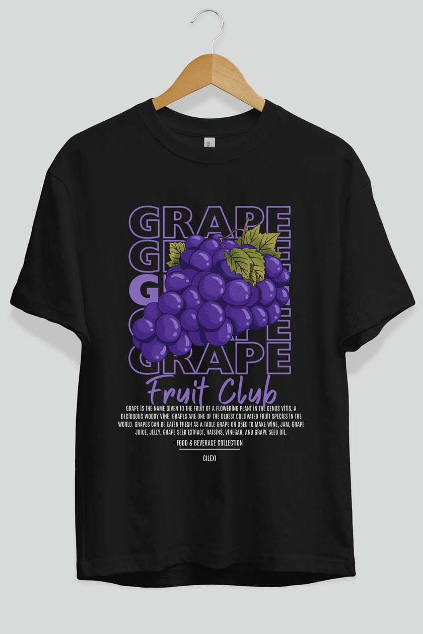 Grape Ön Baskılı Oversize t-shirt Erkek Kadın Pamuk Bisiklet Yaka tişort