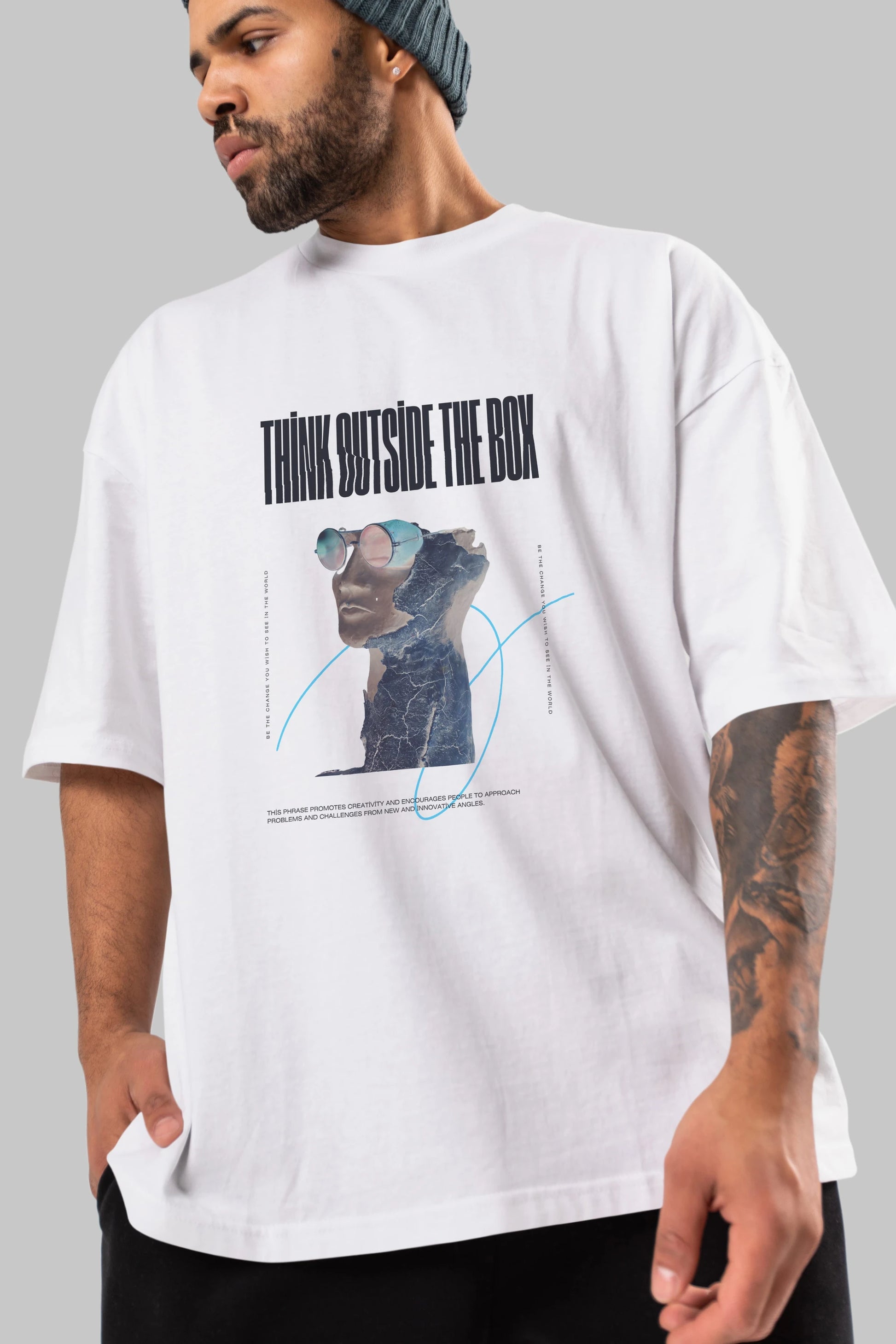 Think Outside The Box Ön Baskılı Oversize t-shirt Erkek Kadın Unisex