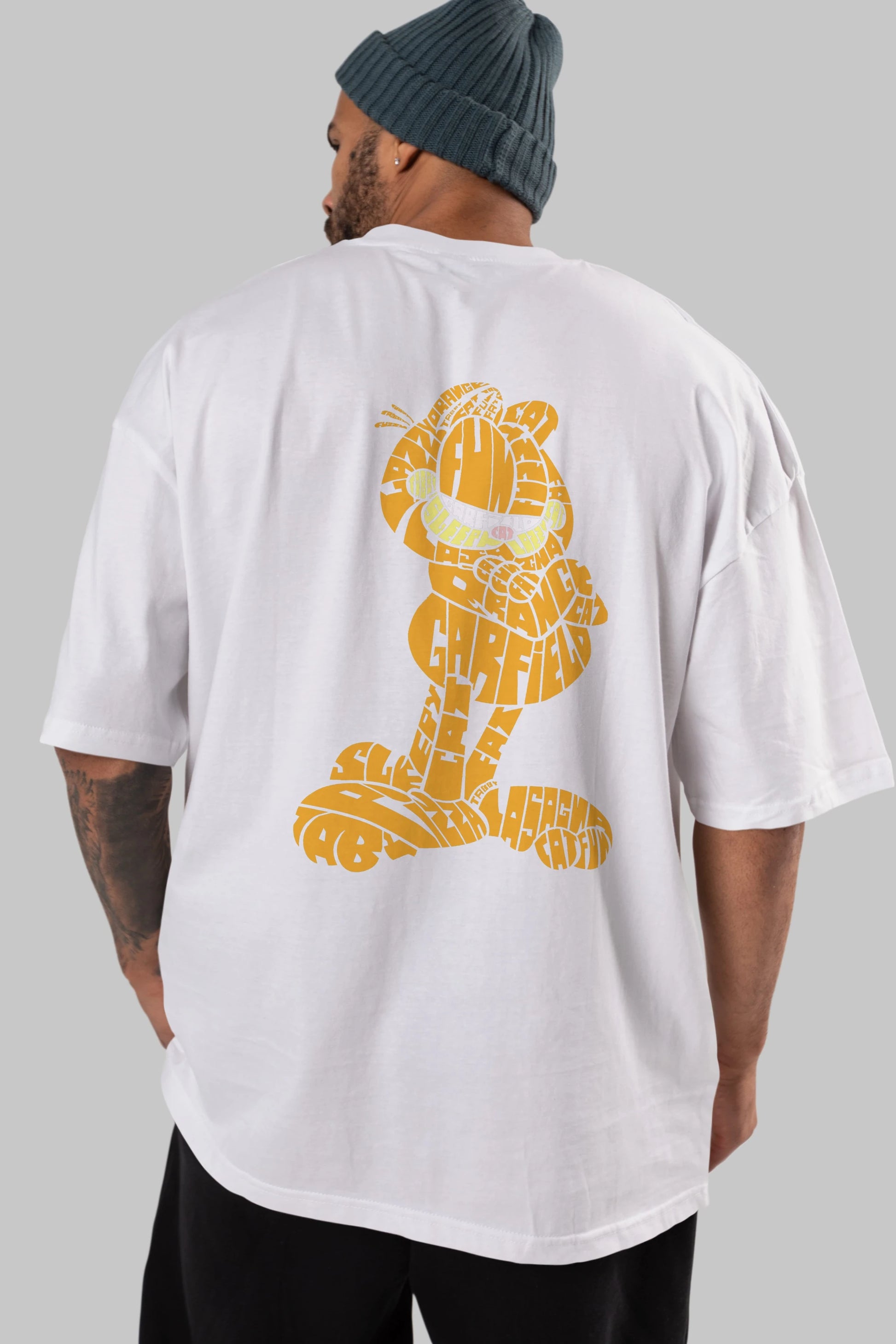 Garfield Arka Baskılı Oversize t-shirt %100 pamuk Erkek Kadın Unisex