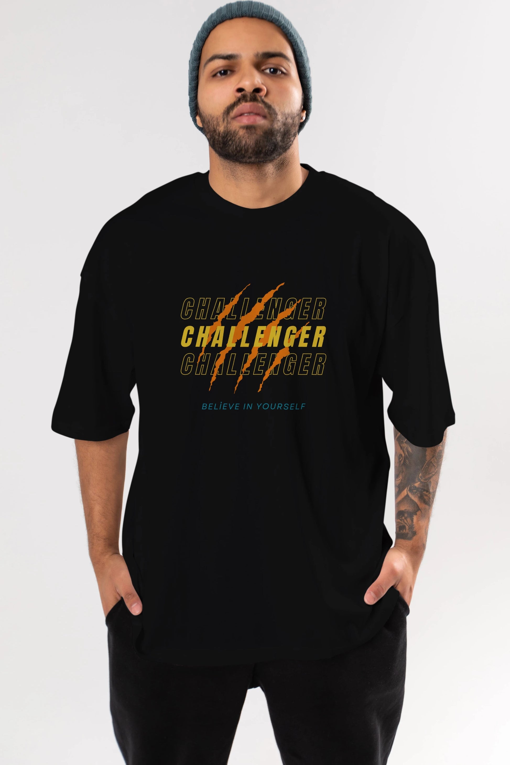 Challenger Yazılı Ön Baskılı Oversize t-shirt Erkek Kadın Unisex