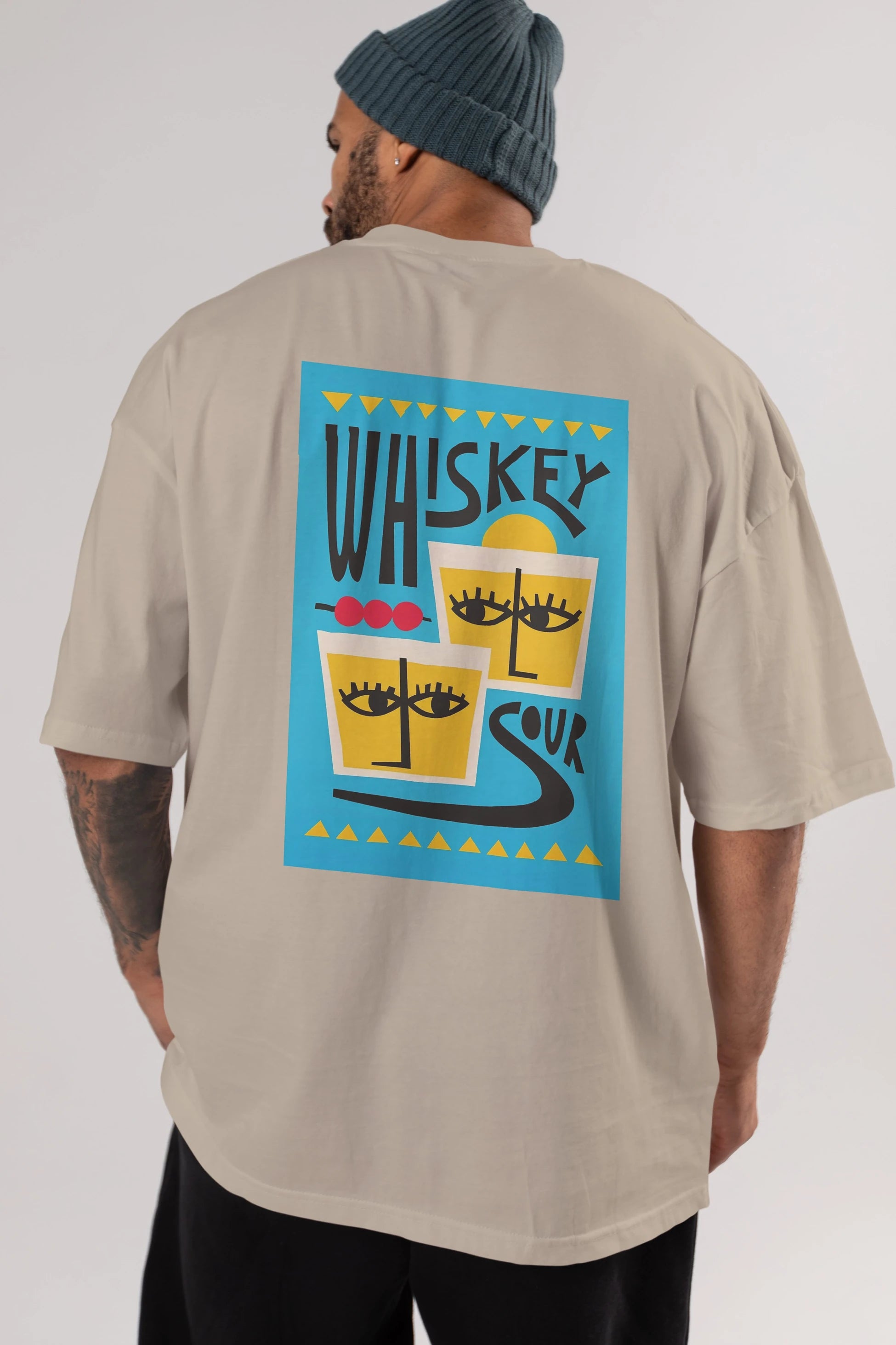 Whiskey Sour 2 Arka Baskılı Oversize t-shirt Erkek Kadın Unisex %100 Pamuk Bisiklet Yaka tişort