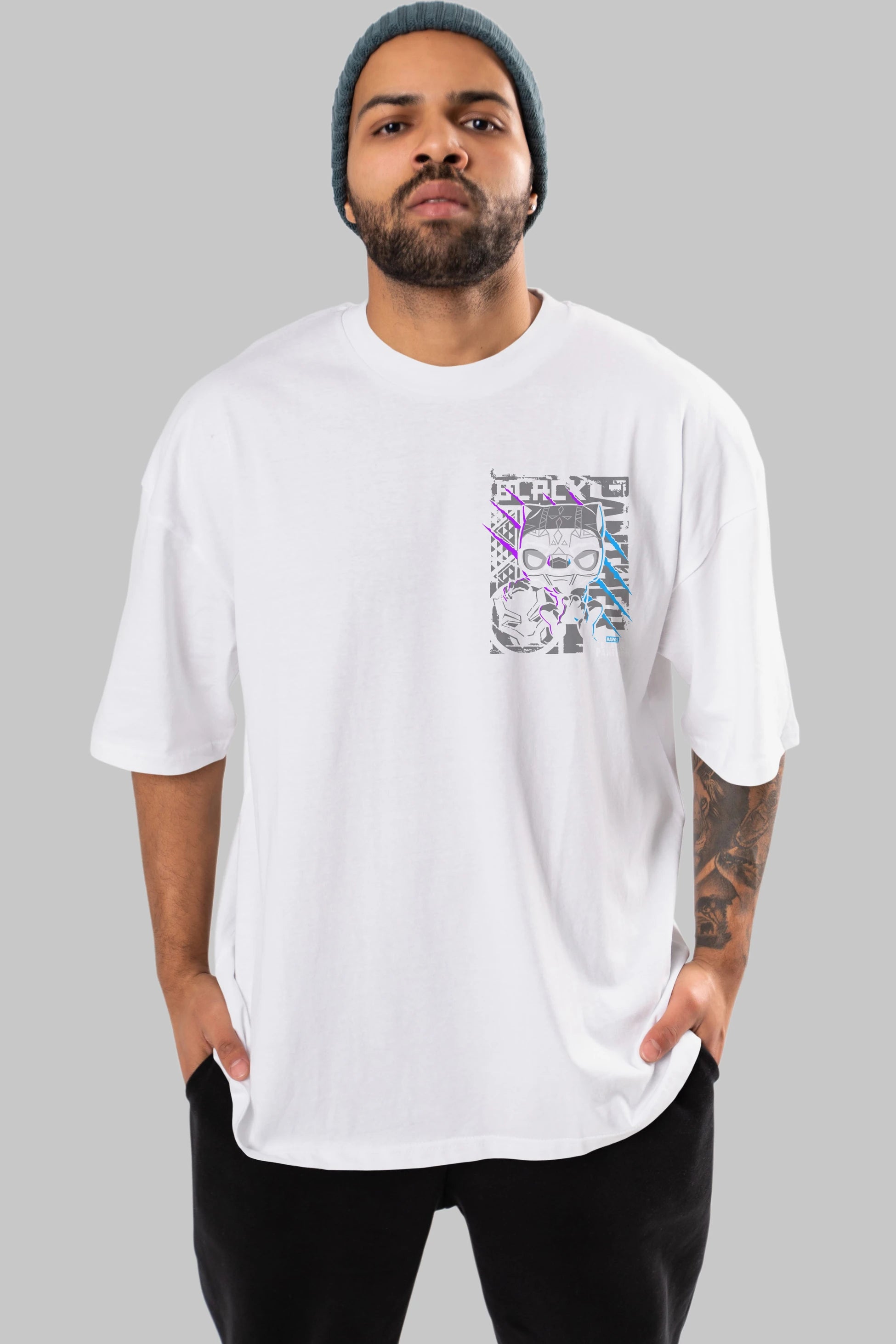 Black Panther Ön Sol Baskılı Oversize t-shirt Erkek Kadın Unisex %100 Pamuk Bisiklet Yaka tişort
