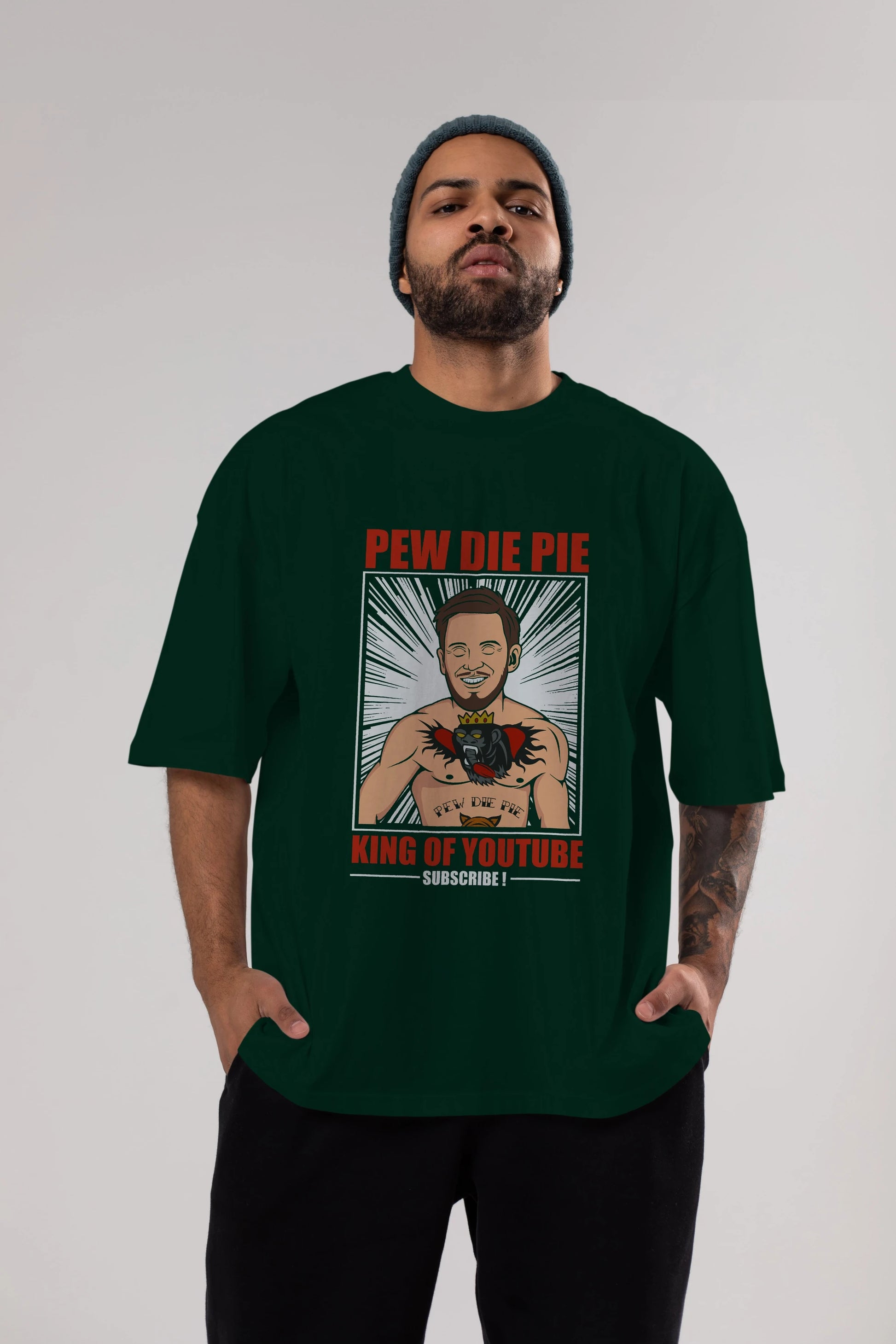 Pew Die Pie Fighter Ön Baskılı Oversize t-shirt Erkek Kadın Unisex %100 Pamuk tişort