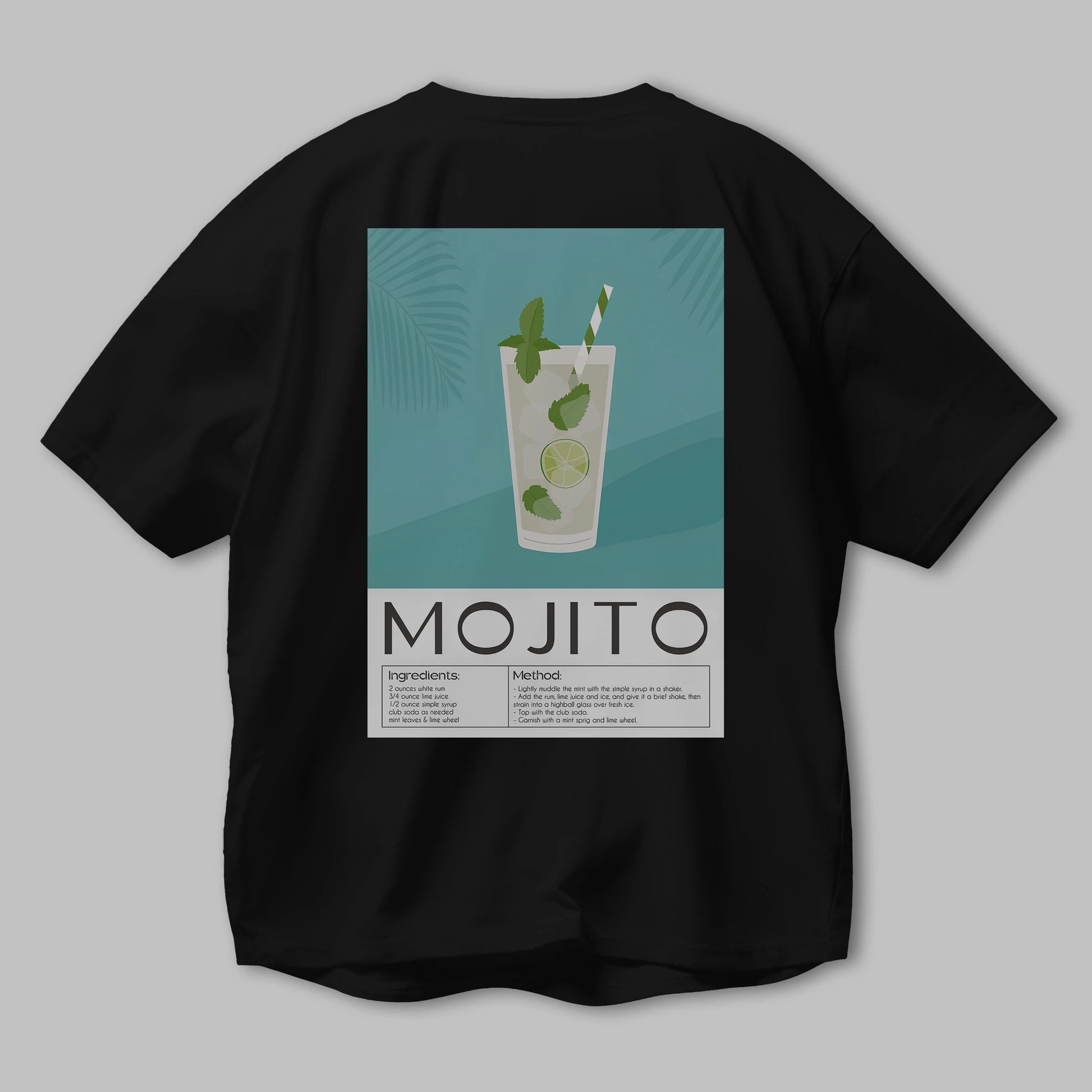 Mojito 4 Arka Baskılı Oversize t-shirt Erkek Kadın Unisex %100 Pamuk Bisiklet Yaka tişort