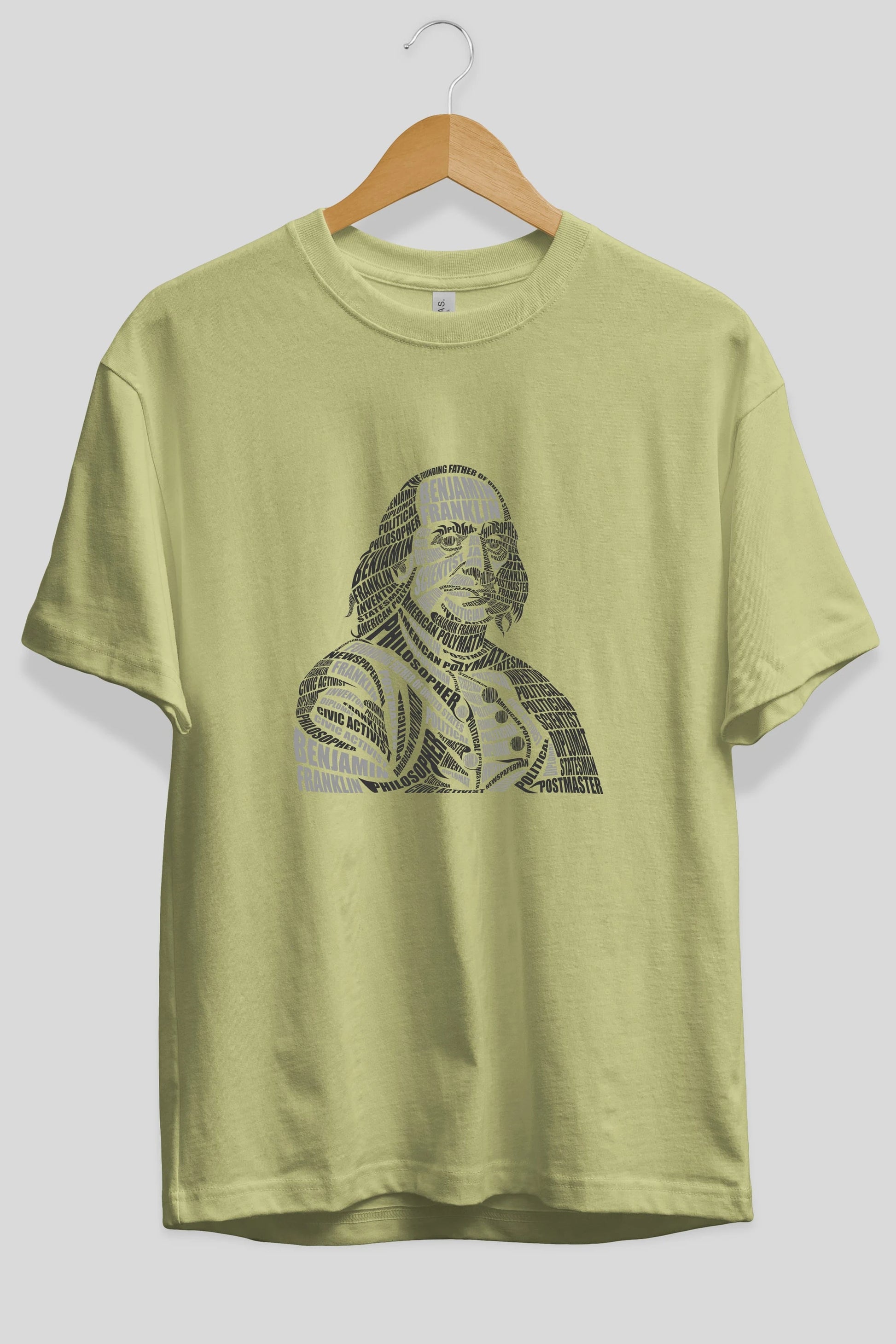 Benjamin Franklin Calligram Ön Baskılı Oversize t-shirt %100 pamuk Erkek Kadın Unisex