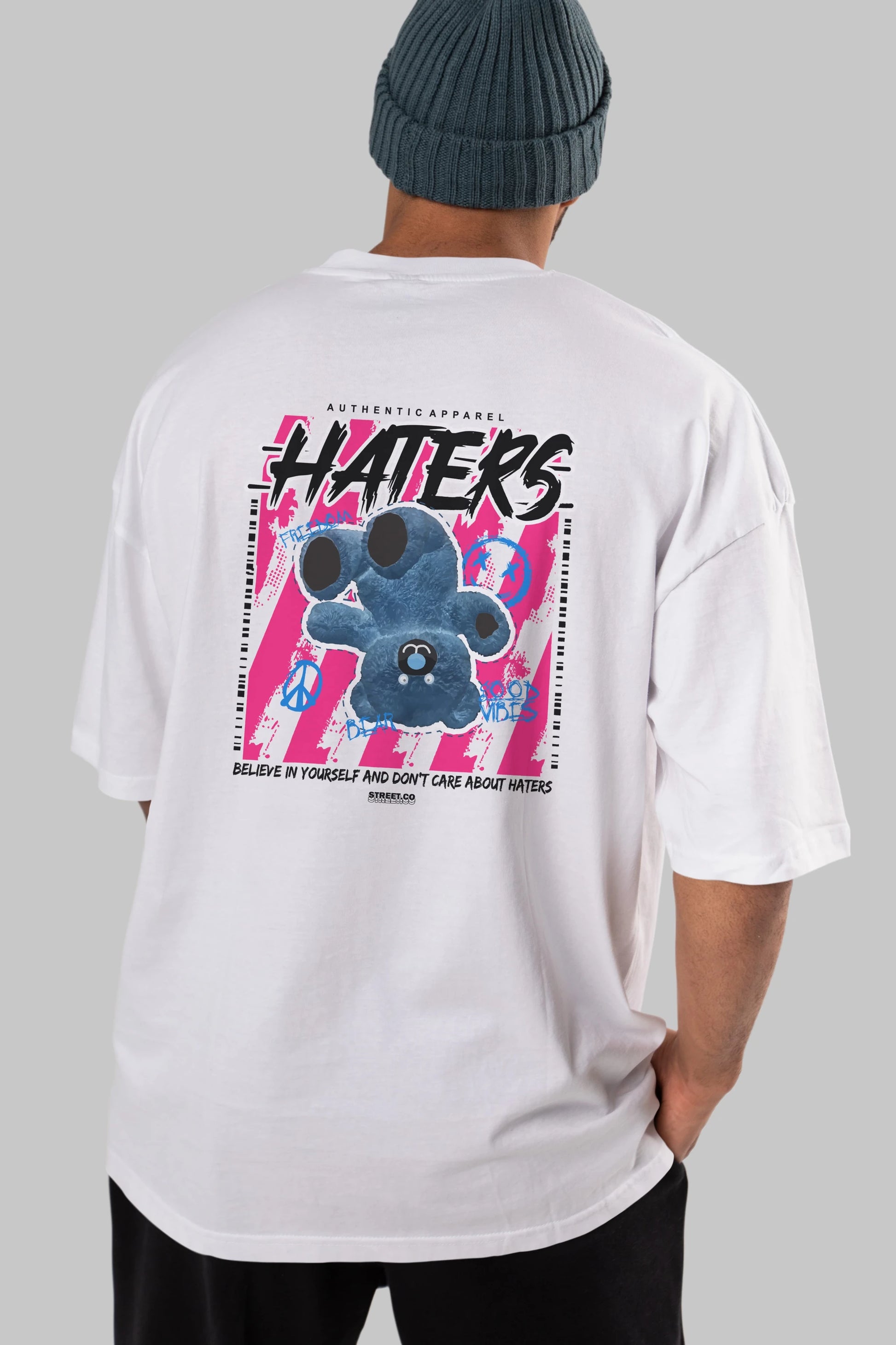 Haters Bear Arka Baskılı Oversize t-shirt Erkek Kadın Unisex