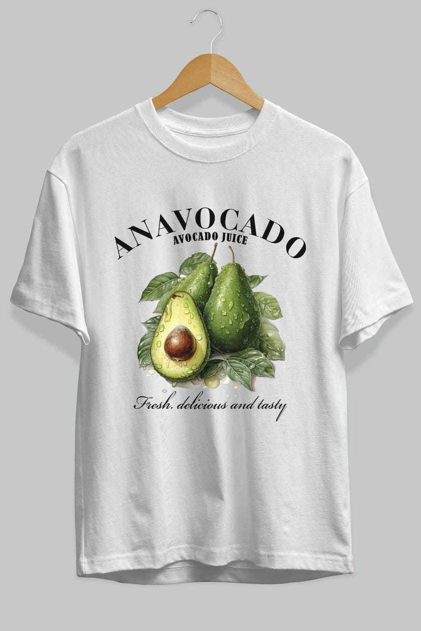 Avocado Avokado Ön Baskılı Oversize t-shirt Erkek Kadın Pamuk Bisiklet Yaka tişort