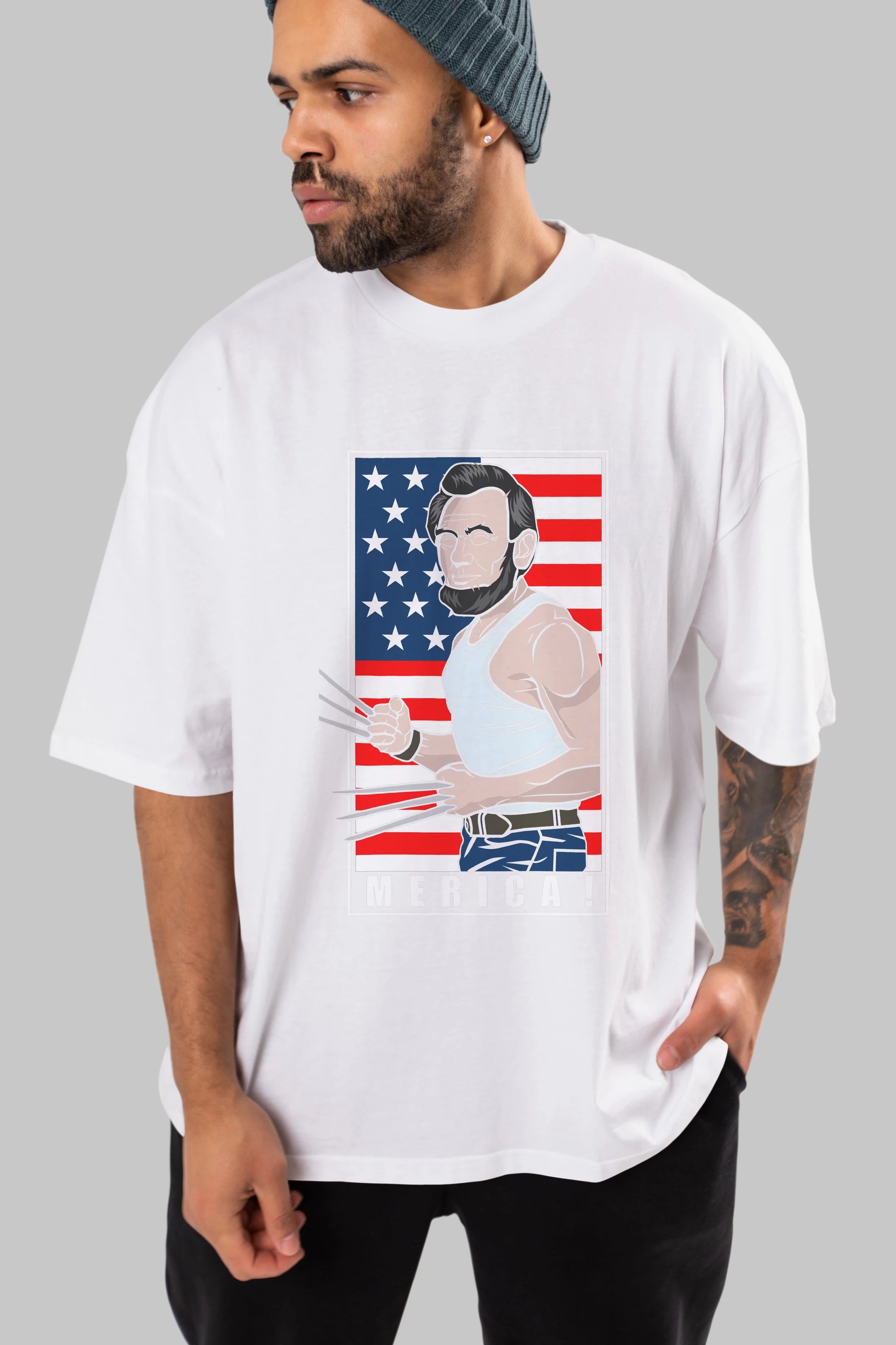 Wolverlincoln Ön Baskılı Oversize t-shirt Erkek Kadın Unisex %100 Pamuk tişort