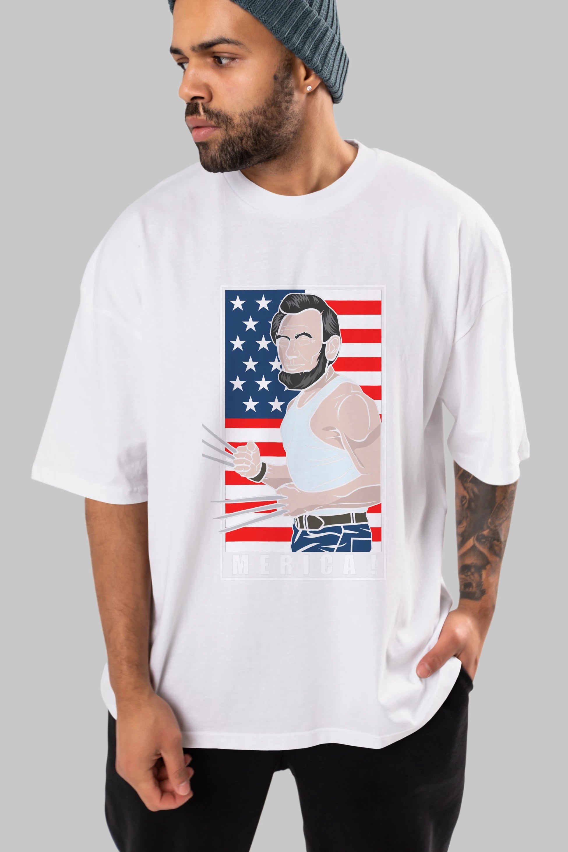 Wolverlincoln Ön Baskılı Oversize t-shirt Erkek Kadın Unisex %100 Pamuk tişort