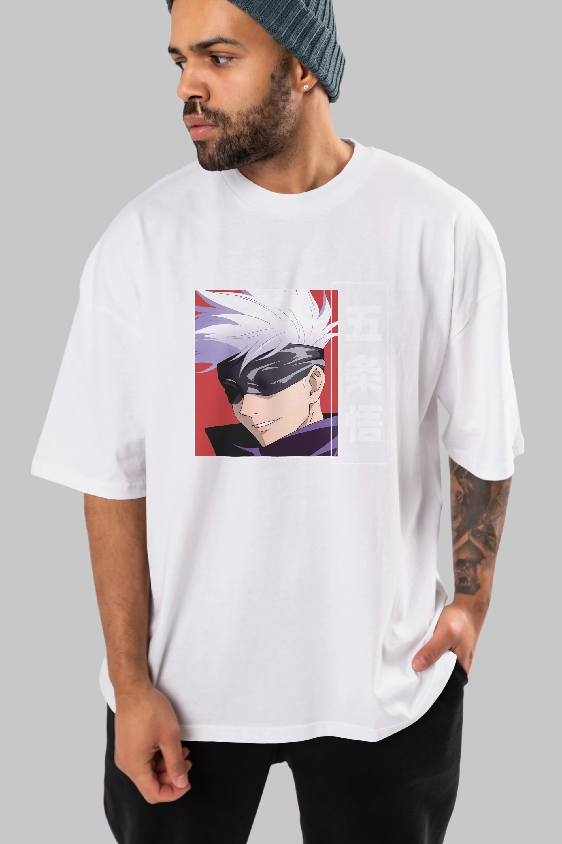 SATORU GOJO Anime Ön Baskılı Oversize t-shirt %100 pamuk Erkek Kadın Unisex