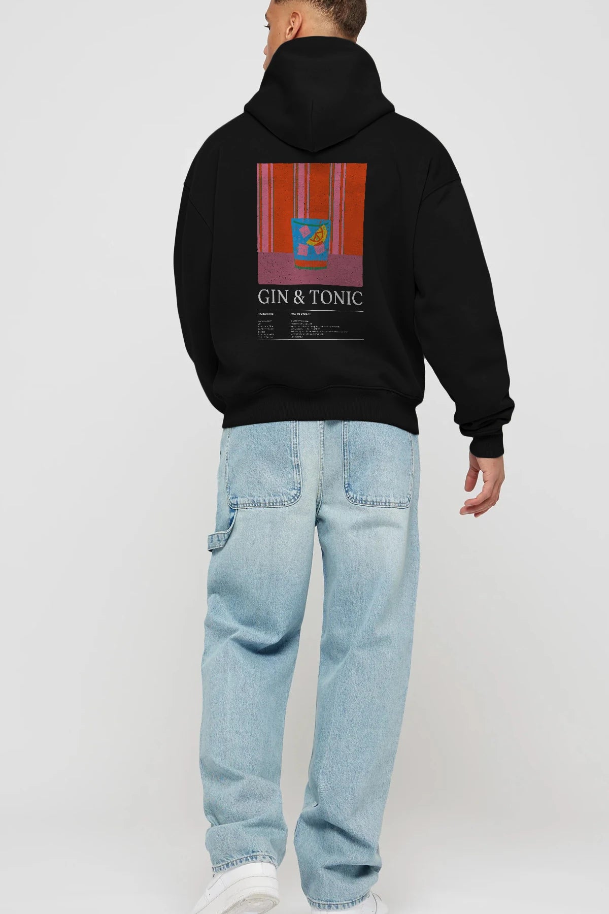 Gin tonik Kokteyl Arka Baskılı Hoodie Oversize Kapüşonlu Sweatshirt Erkek Kadın