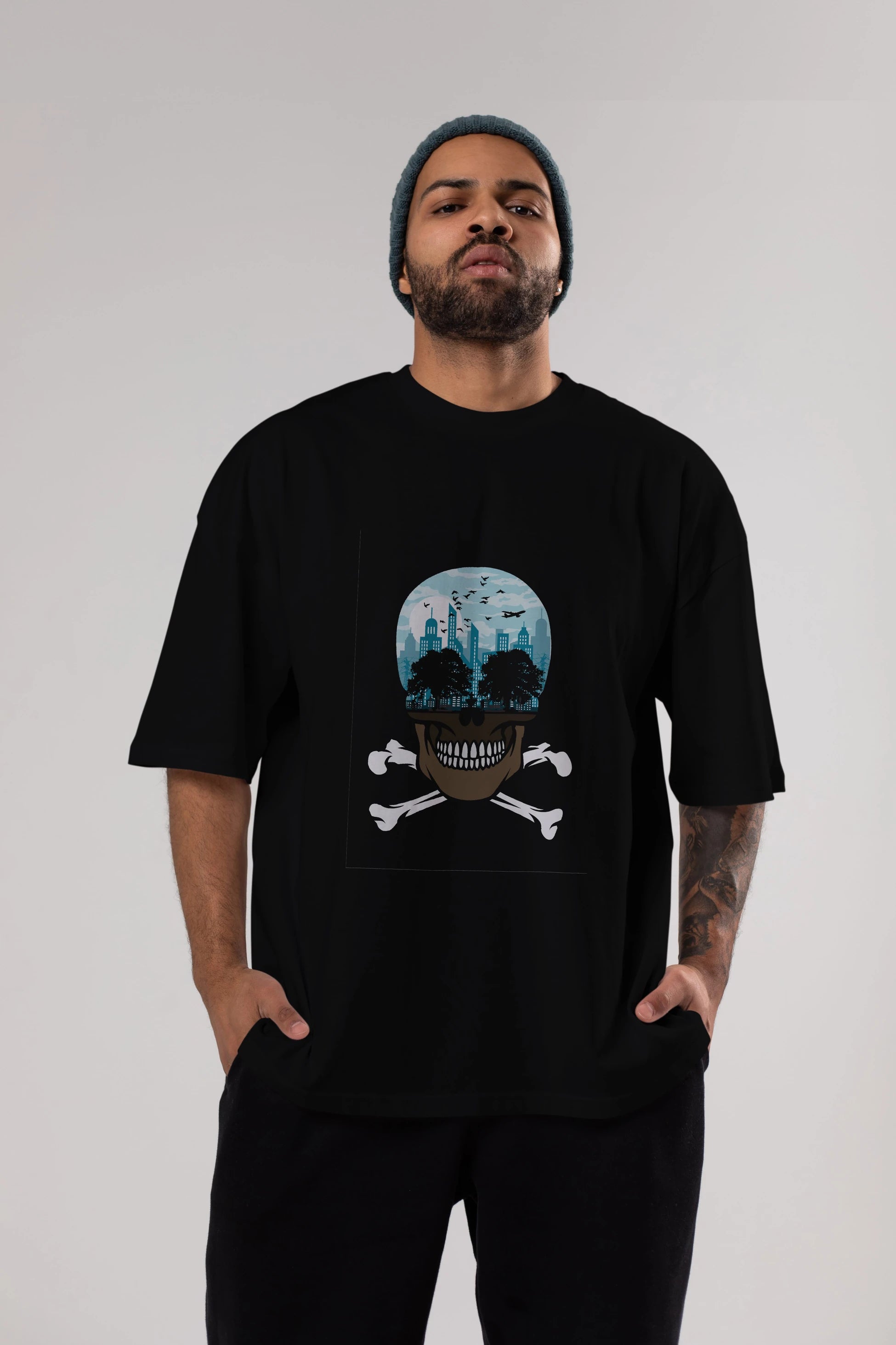 Death City Ön Baskılı Oversize t-shirt %100 pamuk Erkek Kadın Unisex