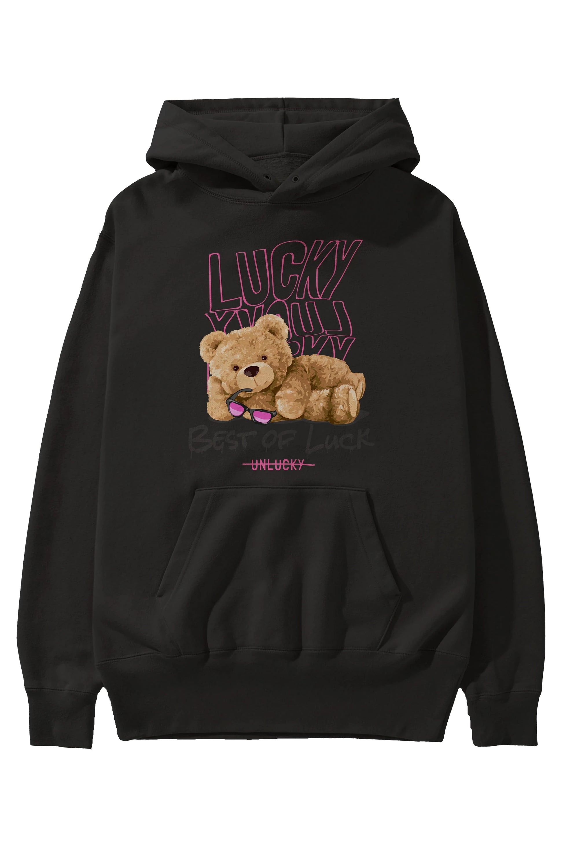 Best of Lucky Bear Ön Baskılı Hoodie Oversize Kapüşonlu Sweatshirt Erkek Kadın Unisex