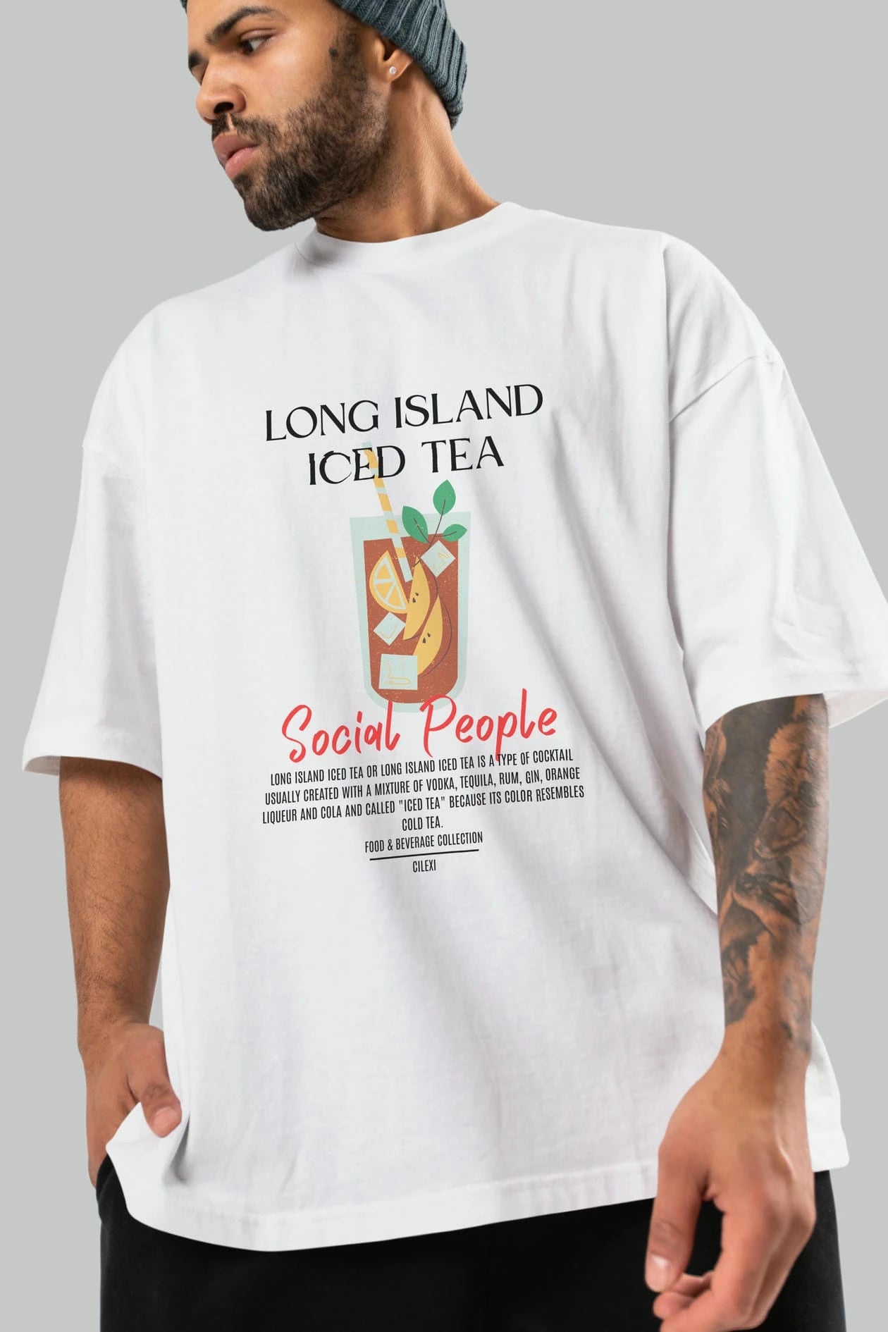 Long Island ıced tea Kokteyl Serisi ön Baskılı Oversize t-shirt Erkek Kadın %100 Pamuk Bisiklet Yaka tişort