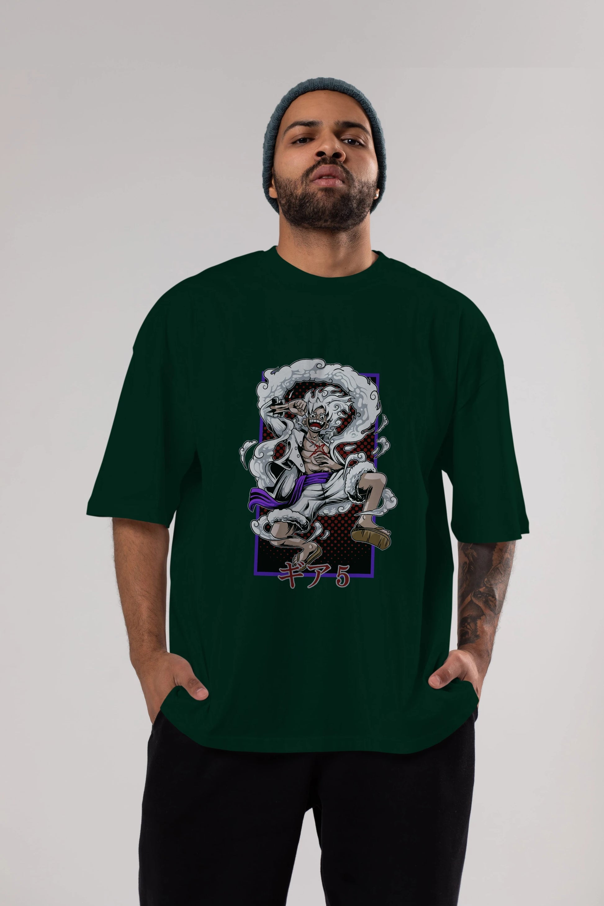 MONKEY D. LUFFY GEAR5 Anime Ön Baskılı Oversize t-shirt %100 pamuk Erkek Kadın Unisex