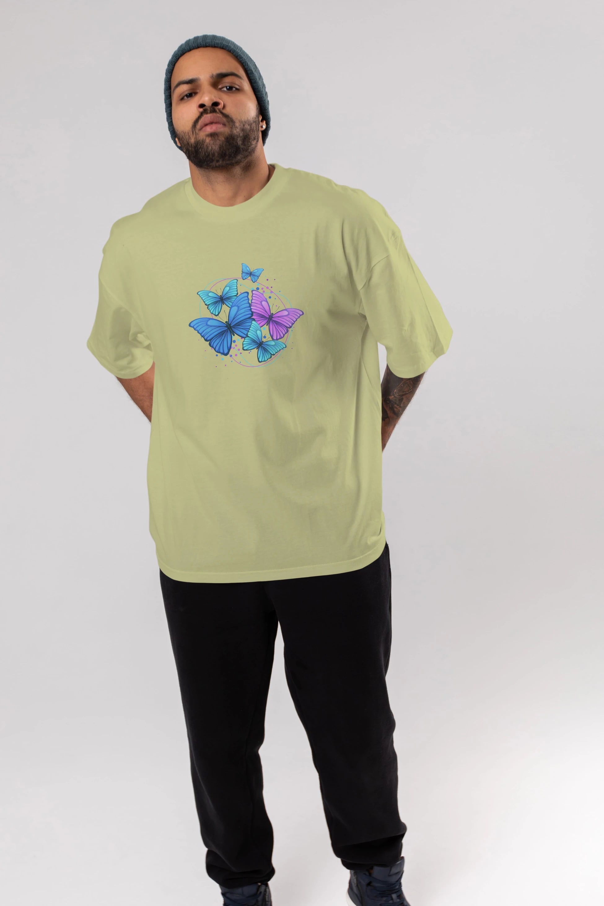 Kelebek Ön Baskılı Oversize t-shirt Erkek Kadın Unisex