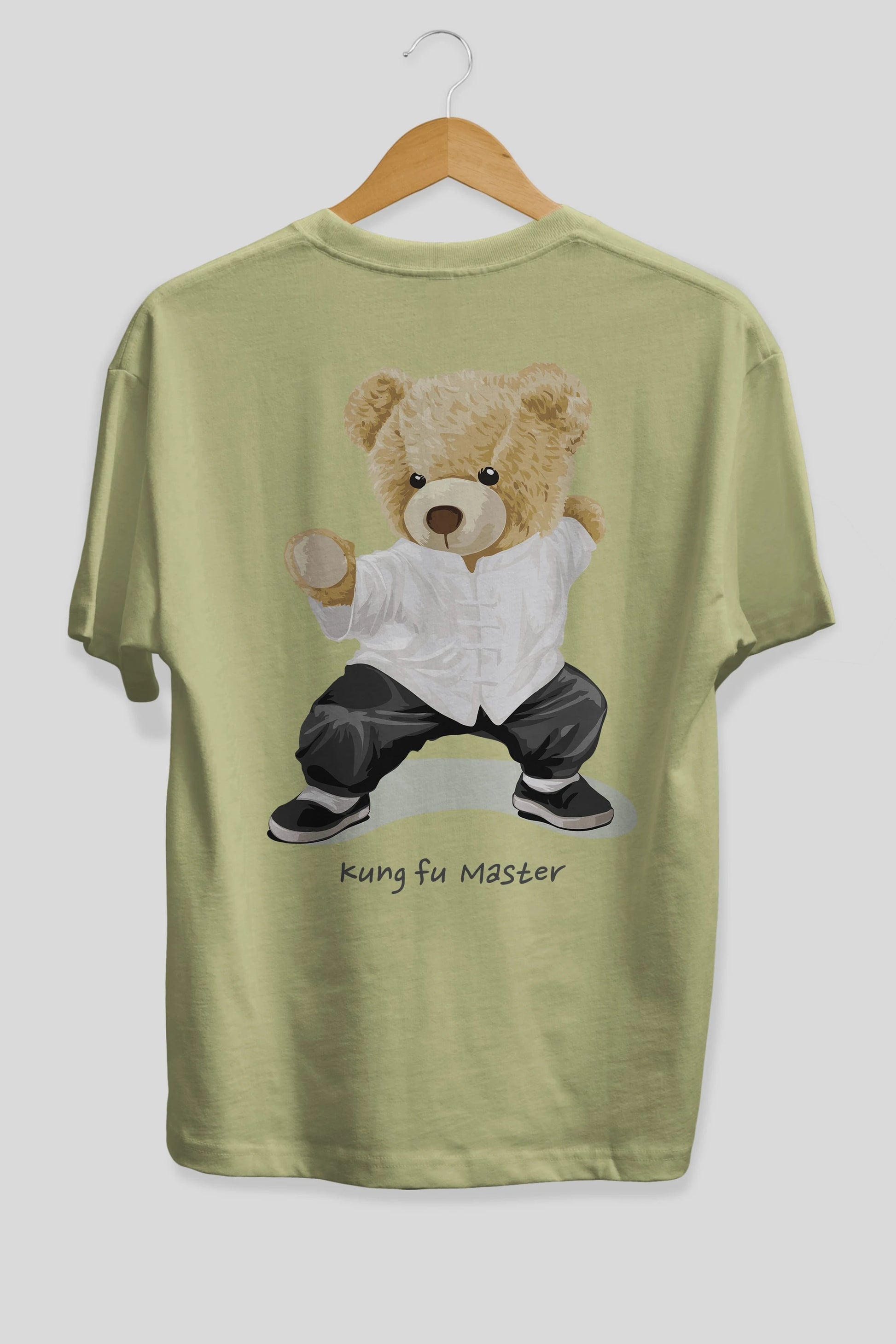 Teddy Bear Kung Fu Master Arka Baskılı Oversize t-shirt Erkek Kadın Unisex %100 Pamuk