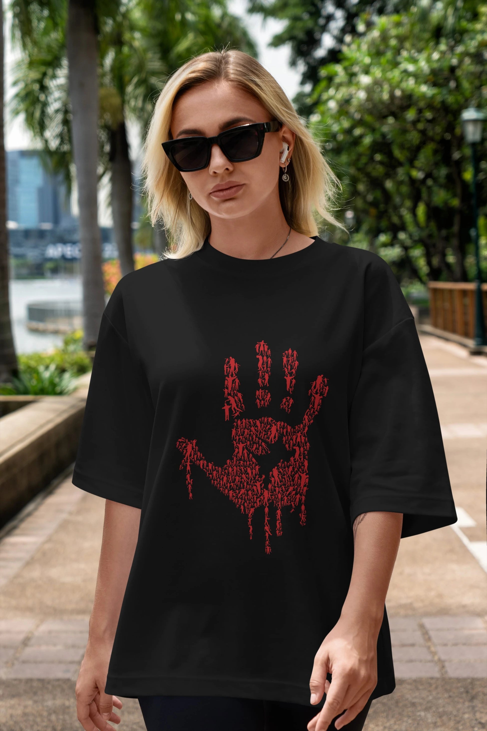 Hand Of Zombies Ön Baskılı Oversize t-shirt %100 pamuk Erkek Kadın Unisex