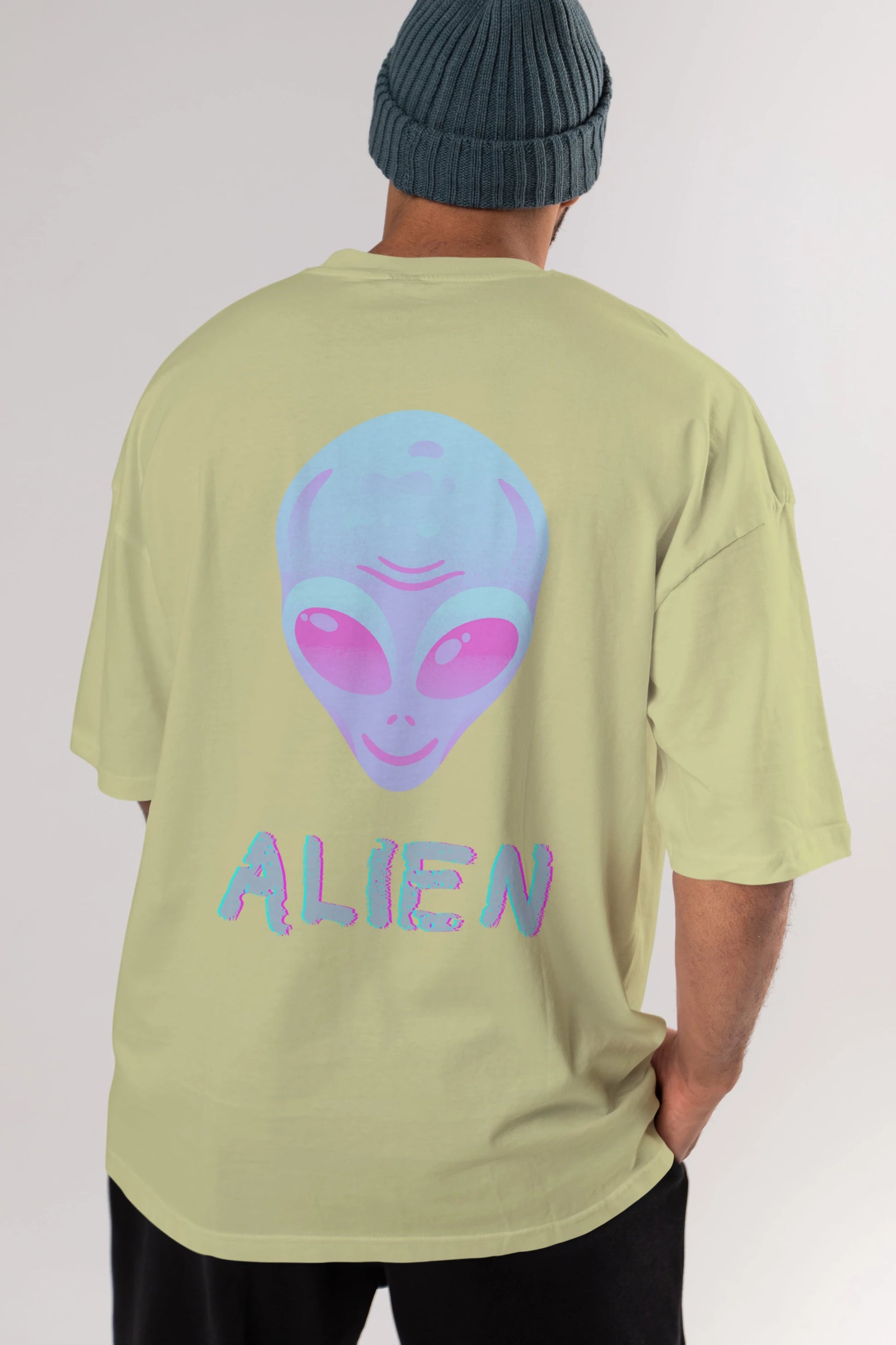 Alien Arka Baskılı Oversize t-shirt Erkek Kadın Unisex