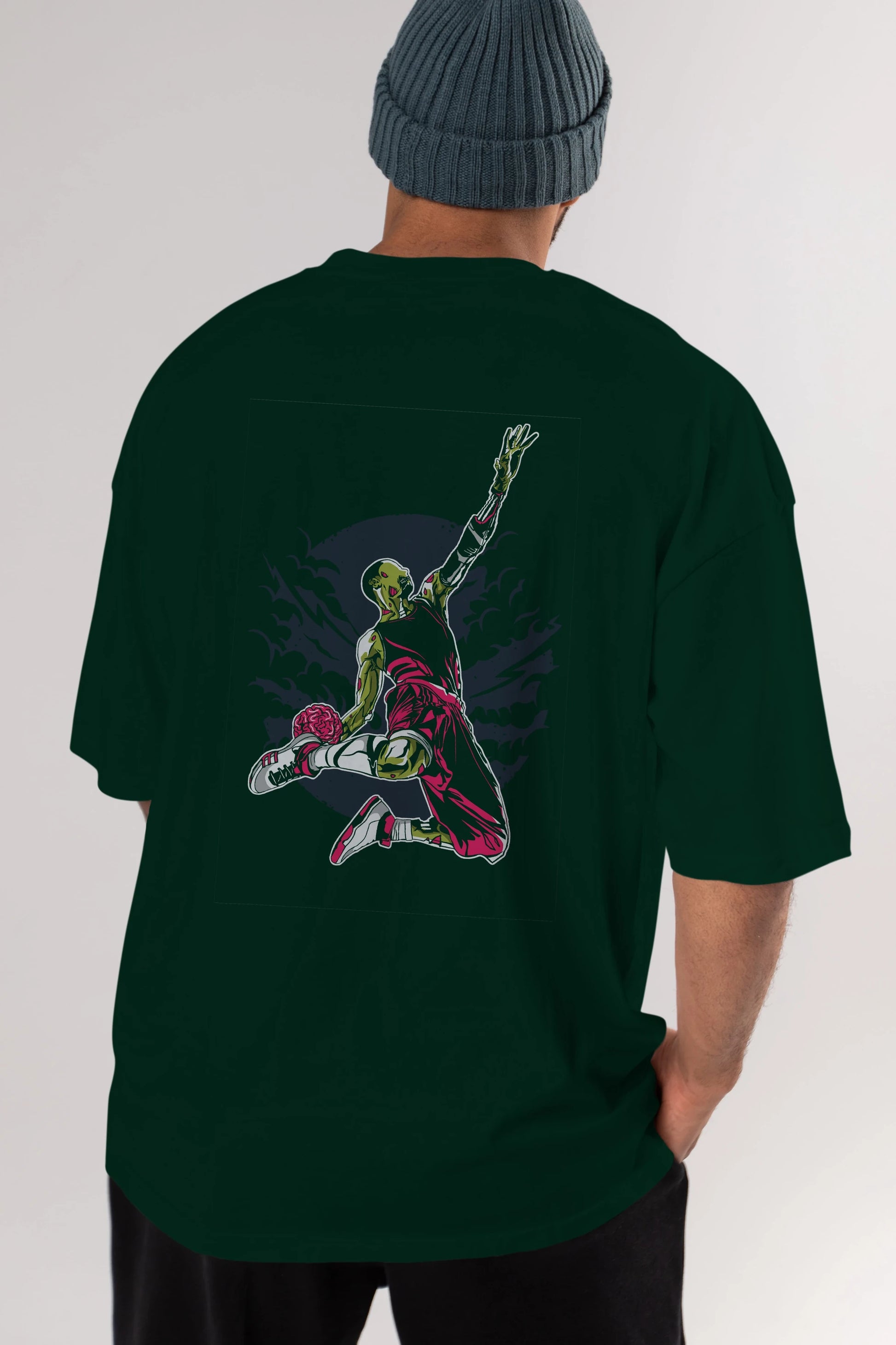 Zombie Slam Dunk Arka Baskılı Oversize t-shirt Erkek Kadın Unisex %100 Pamuk