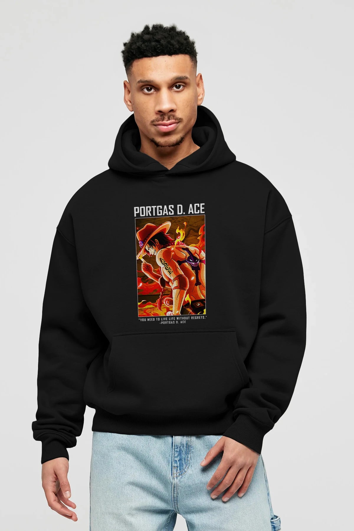 Portgas D. Ace Anime Ön Baskılı Hoodie Oversize Kapüşonlu Sweatshirt Erkek Kadın Unisex