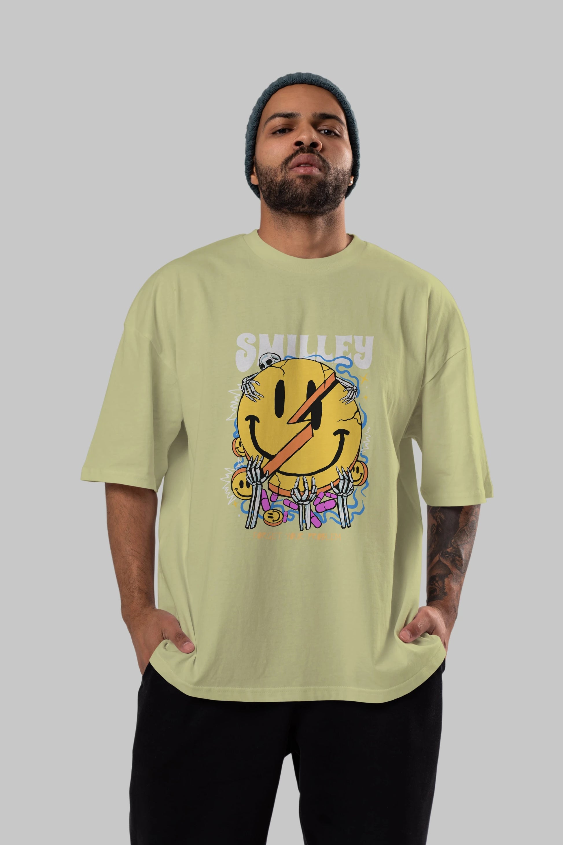 Smilley Streetwear Ön Baskılı Oversize t-shirt Erkek Kadın Unisex