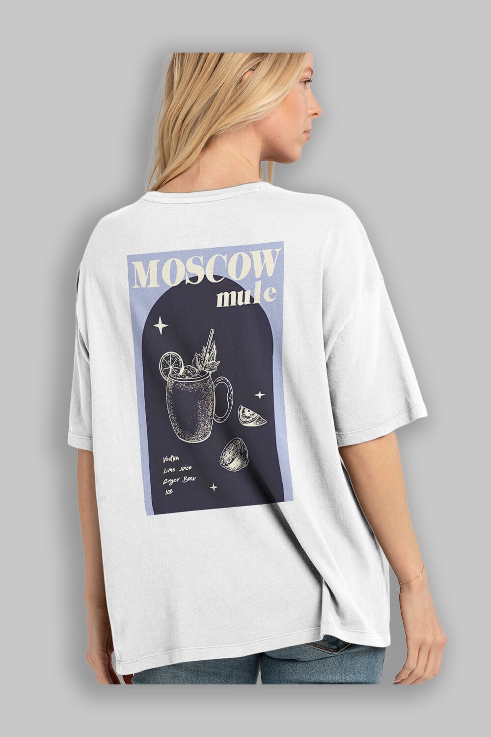 Moscow Mule Arka Baskılı Oversize t-shirt Erkek Kadın Unisex %100 Pamuk Bisiklet Yaka tişort