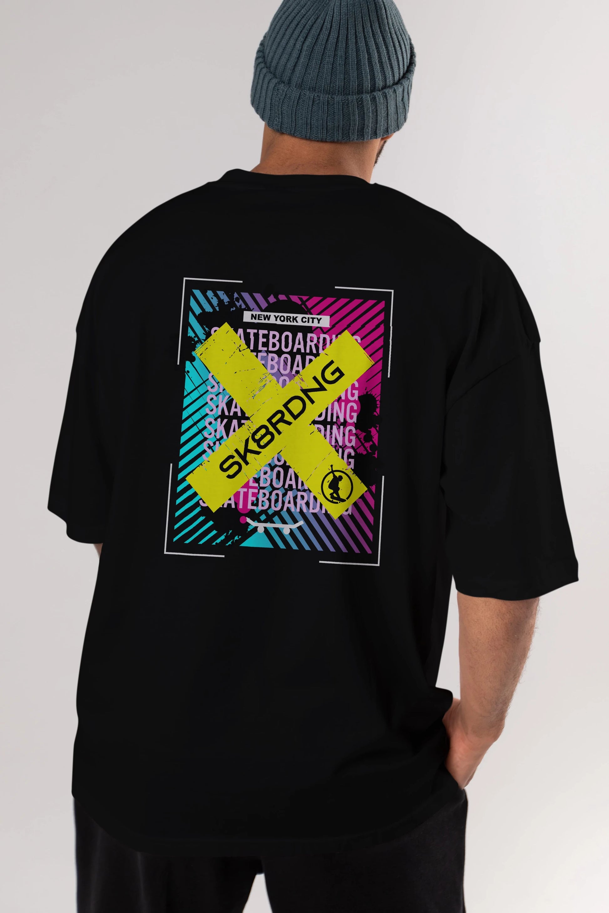 Skatebording Arka Baskılı Oversize t-shirt Erkek Kadın Unisex